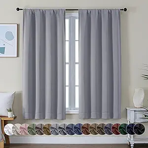 Simplebrand Ava Silver Grey Blackout Curtains for Bedroom 63 Inch Length 2 Panels, Solid Thermal Insulated Energy Saving Rod Pocket Window Treatment Curtains Blackout Drapes, W40 x L63 Inch, Silver