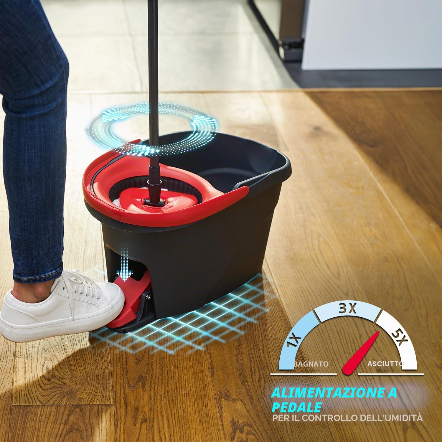 Vileda Easy Wring & Clean Spinning Mop & Secchio Set con pedale | Vileda |3 pezzi manico 130 cm |Mocio per pavimenti con strizzatore rotante | Turbo Refill 100% microfibra mop testa |