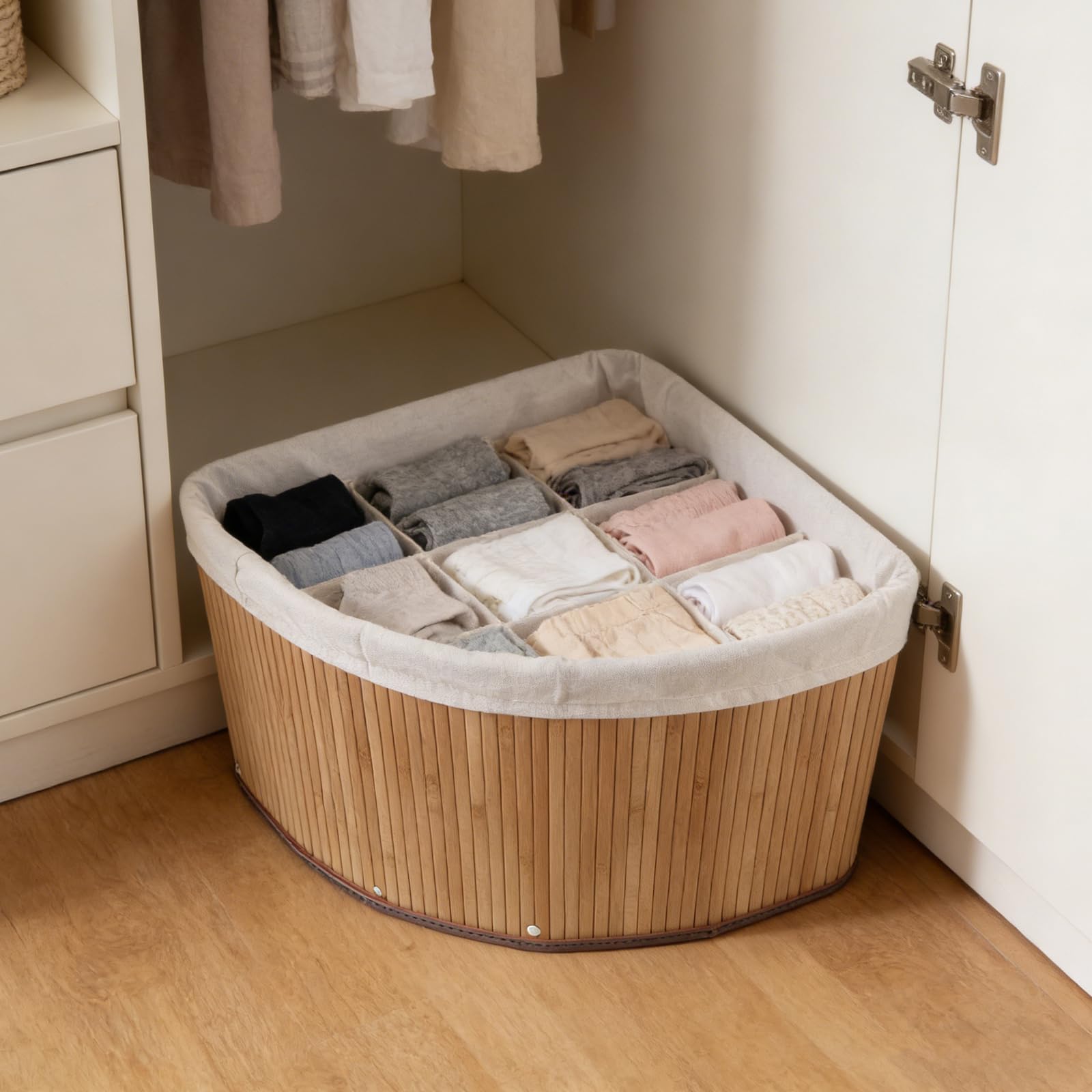 Dreieckiger Handgewebter Aufbewahrungskorb mit Einlage Platzsparender Eckregal Organizer 29 X 22cm für Küche und Haushalt