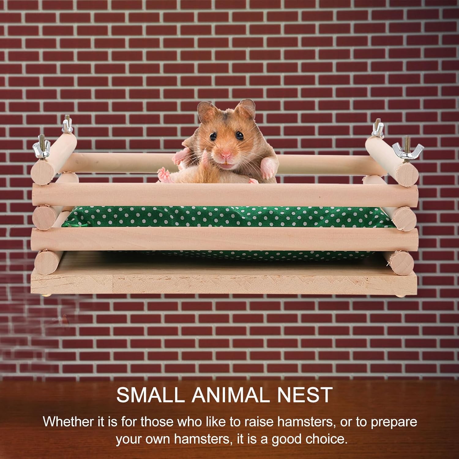 WOONEKY Small Animal Hammock Bed and Wooden Hanging Hamster Nest Warm Cotton Pad for Guinea Pigs and Squirrels, 2pcs Set Suitable for Small Pet Cages and Winter Shelter