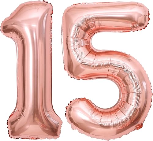 Globos de oro rosa con el número 15, globos grandes gigantes de 40 pulgadas, globos de aluminio de Mylar de oro rosa con números 15 o 51 para