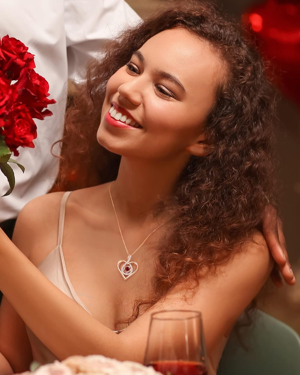 Rose Heart Necklaces Gifts for Her - 925 Sterling Silver Rose Heart Birthstone Necklace Valentines Mothers Day Gifts for Women Wife Girlfriend Mom - bridesmaid jewelry, wedding jewelry, girlfriend necklace, dainty gold necklace, dainty necklace for women