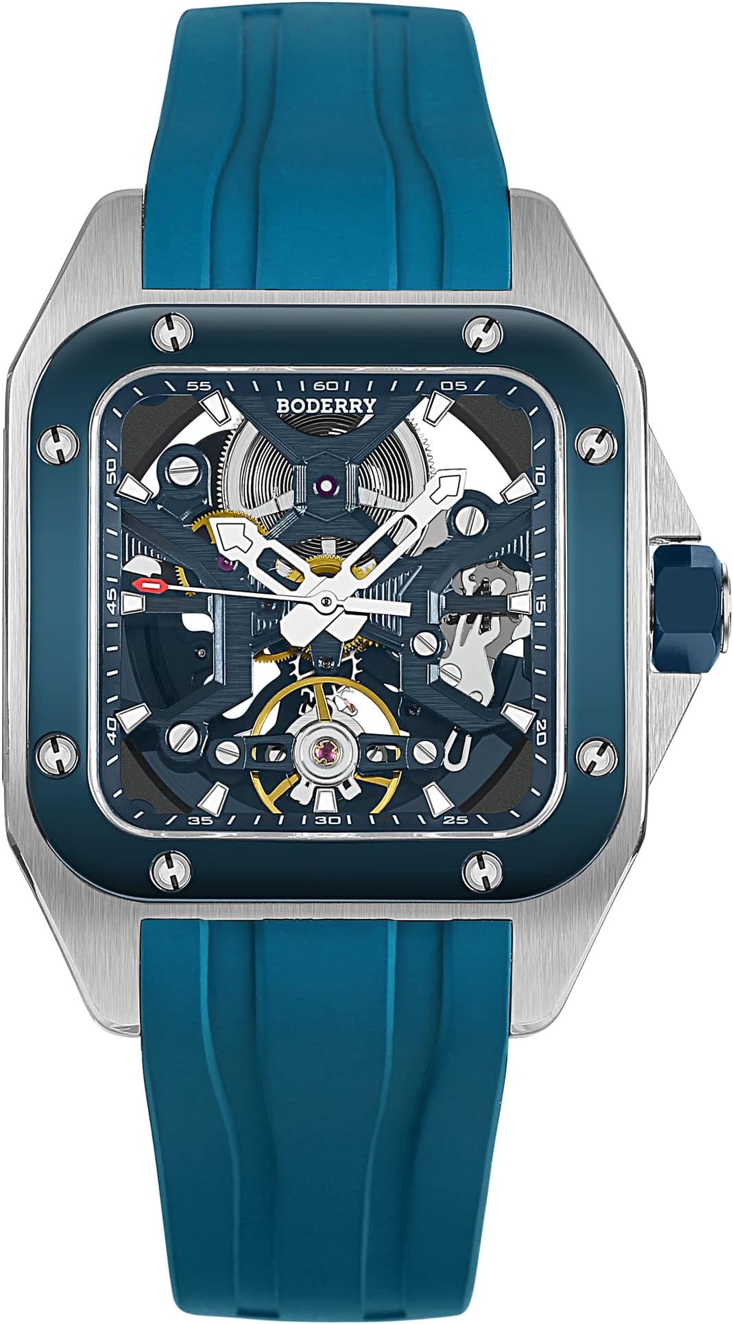 Square Automatic Titanium Watch for Men 72H Power-Reserve Side Transparent Case 10ATM Waterproof Swiss Super-Luminous Sports Wrist Watches-Storm