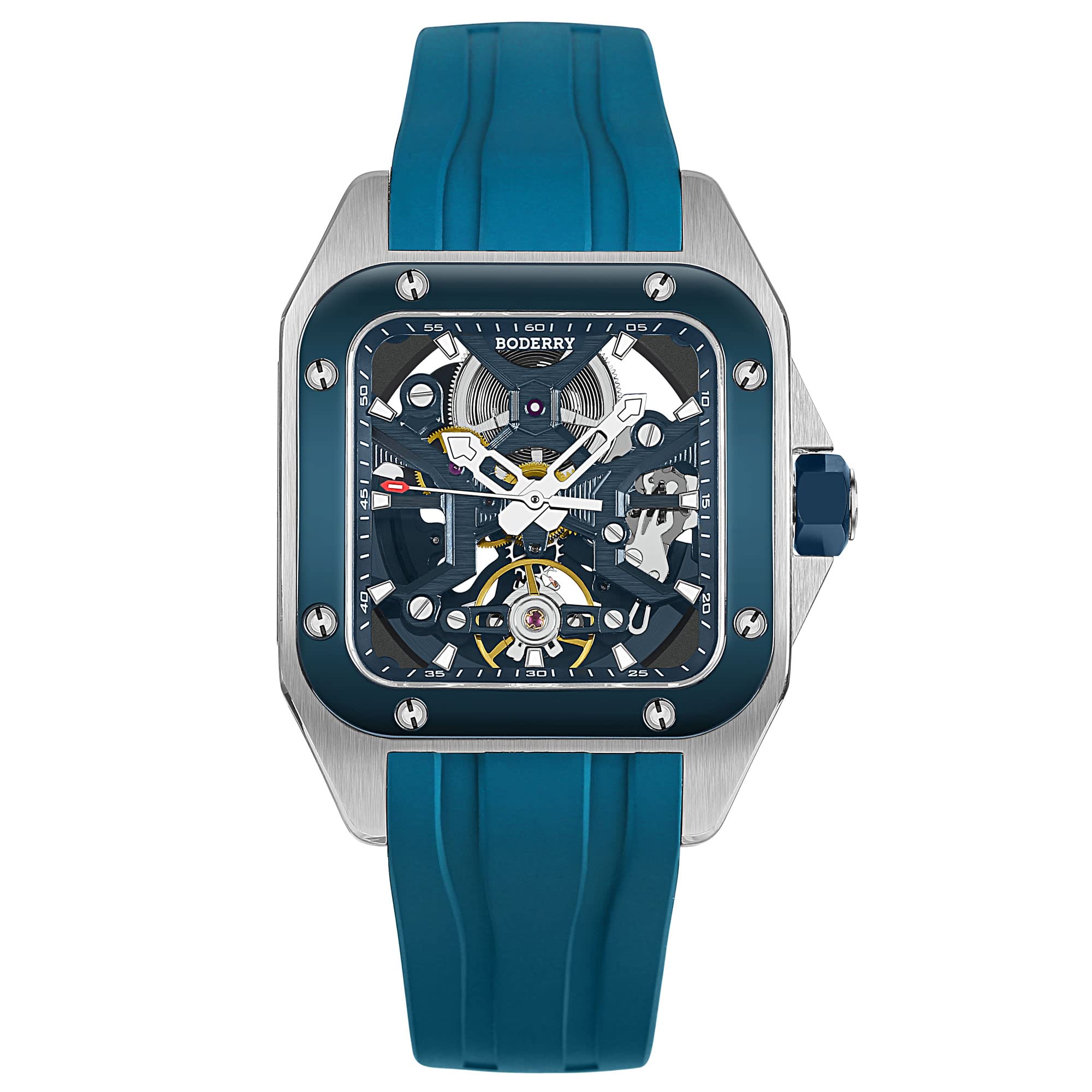 BODERRYSquare Automatic Titanium Watch for Men 72H Power-Reserve Side Transparent Case 10ATM Waterproof Swiss Super-Luminous Sports Wrist Watches-Storm