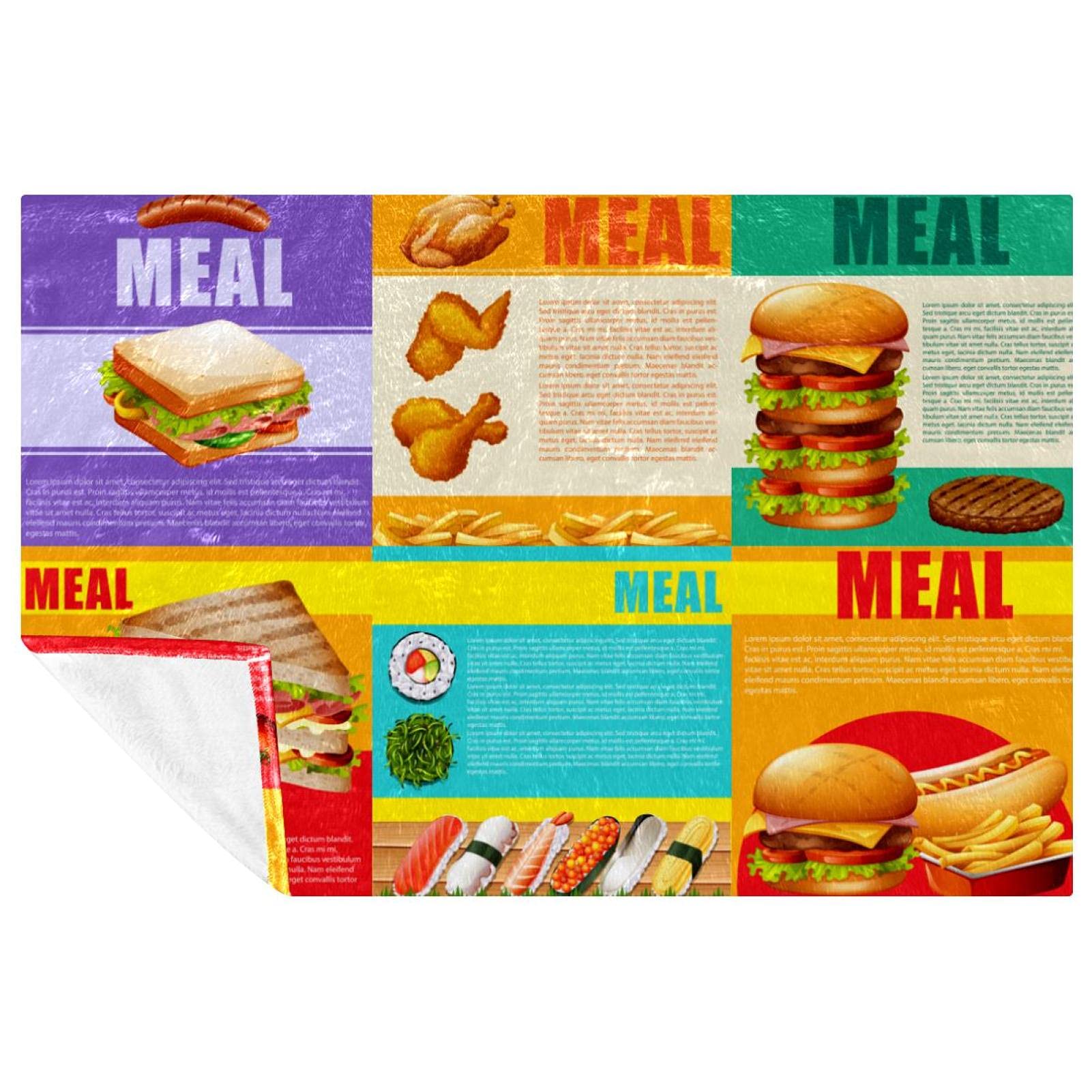 Couverture infographique aliments plaid doux chaud lit canapé pique-nique
