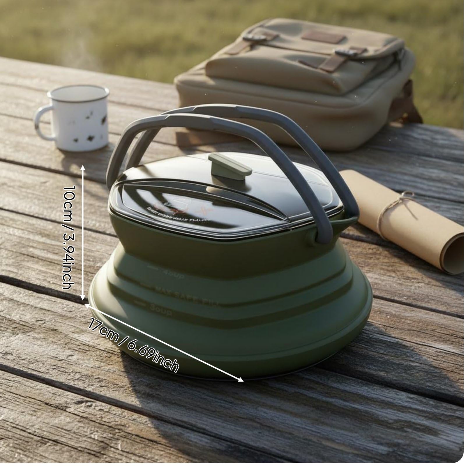 Amagogo Bollitore da Viaggio Pieghevole Bollitore Portatile Pentola Pieghevole Teiera Compatta per Acqua Caffè Tè E Pasti Disidratati Silicone Alimentare E, Verde Scuro