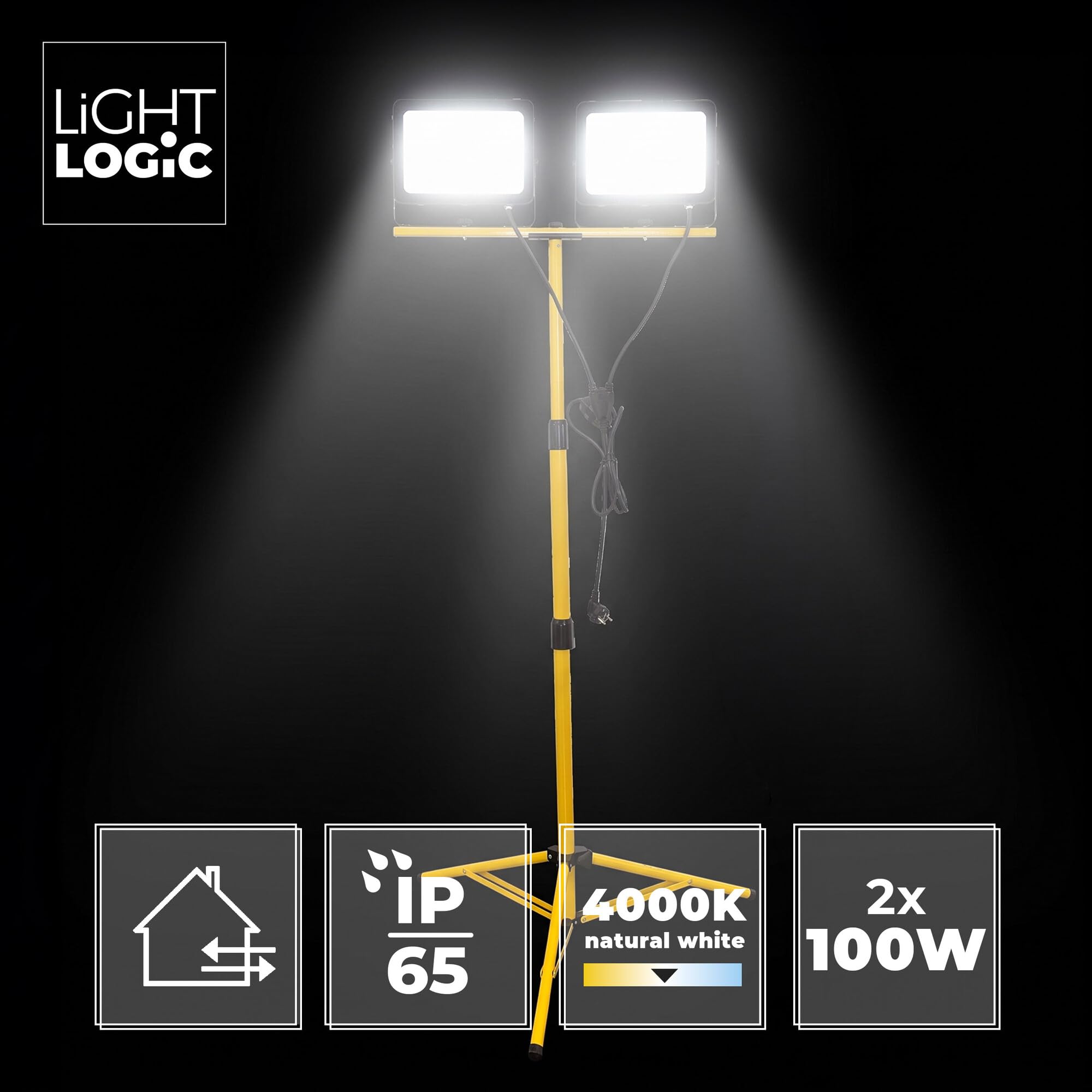 2x100W Projecteur de Chantier LED avec Trépied, 16300LM