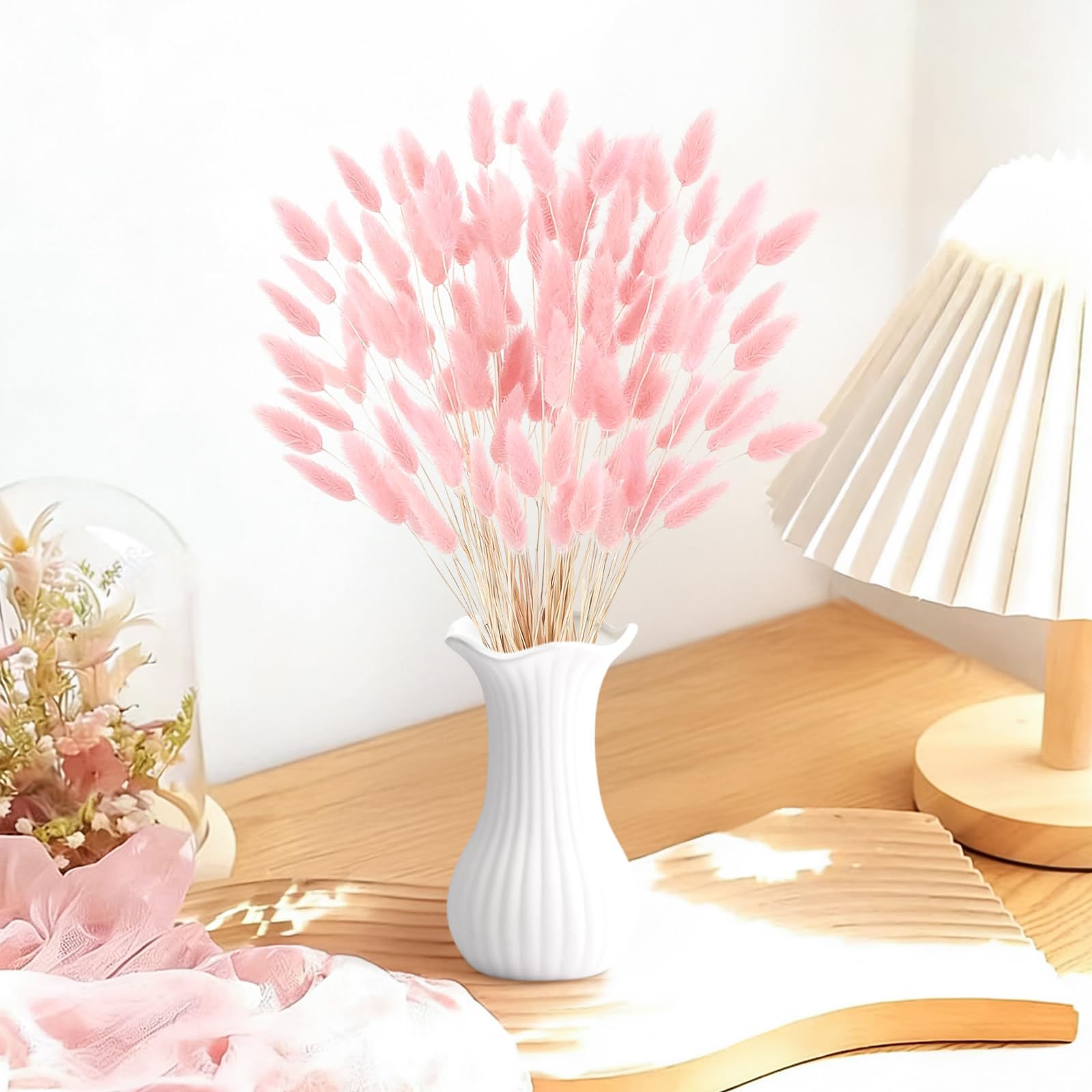 120 Pcs Natürliche Trockenblumen Pampasgras Getrocknet Blumen Klein Pampas Gras Pampasgras Trockenblumen Schilfgras für Hochzeit Hause Party Wedding Büro Fotografie Vase Deko Rosa