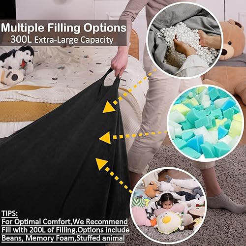 Miniatura 90 de Nobildonna - Funda para silla de puf (relleno sin relleno) de nido de pájaro para niños y adultos. Puf extra grande para almacenamiento de animales