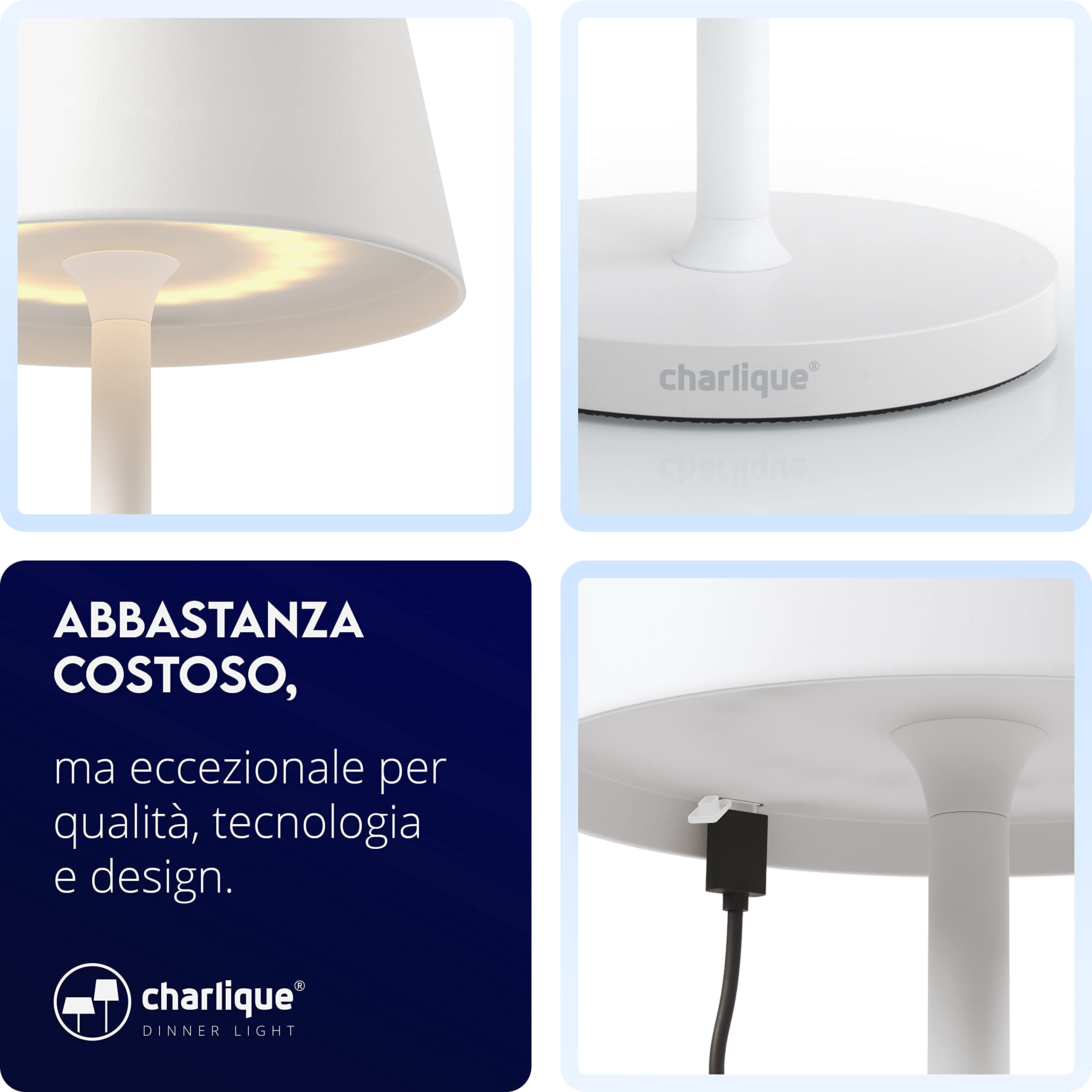 Lampada da Tavolo senza Fili Ricaricabile da Interni e Esterni Bianca