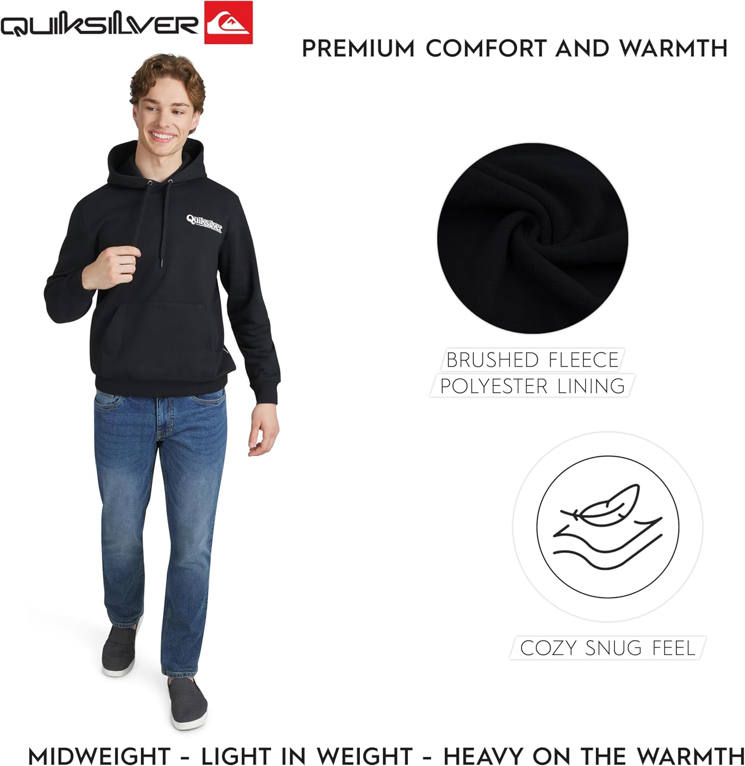 Quiksilver Men's Regular Fit Super Soft Fleece Midweight Pullover Hooded Sweatshirt - Image 3