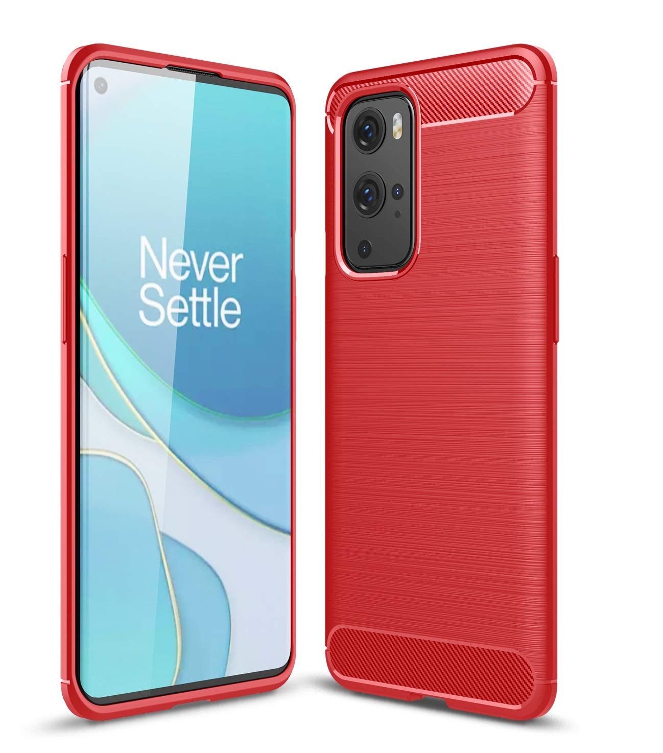 Coque OnePlus 9 Pro antichoc avec housse texture carbone design rouge - 5