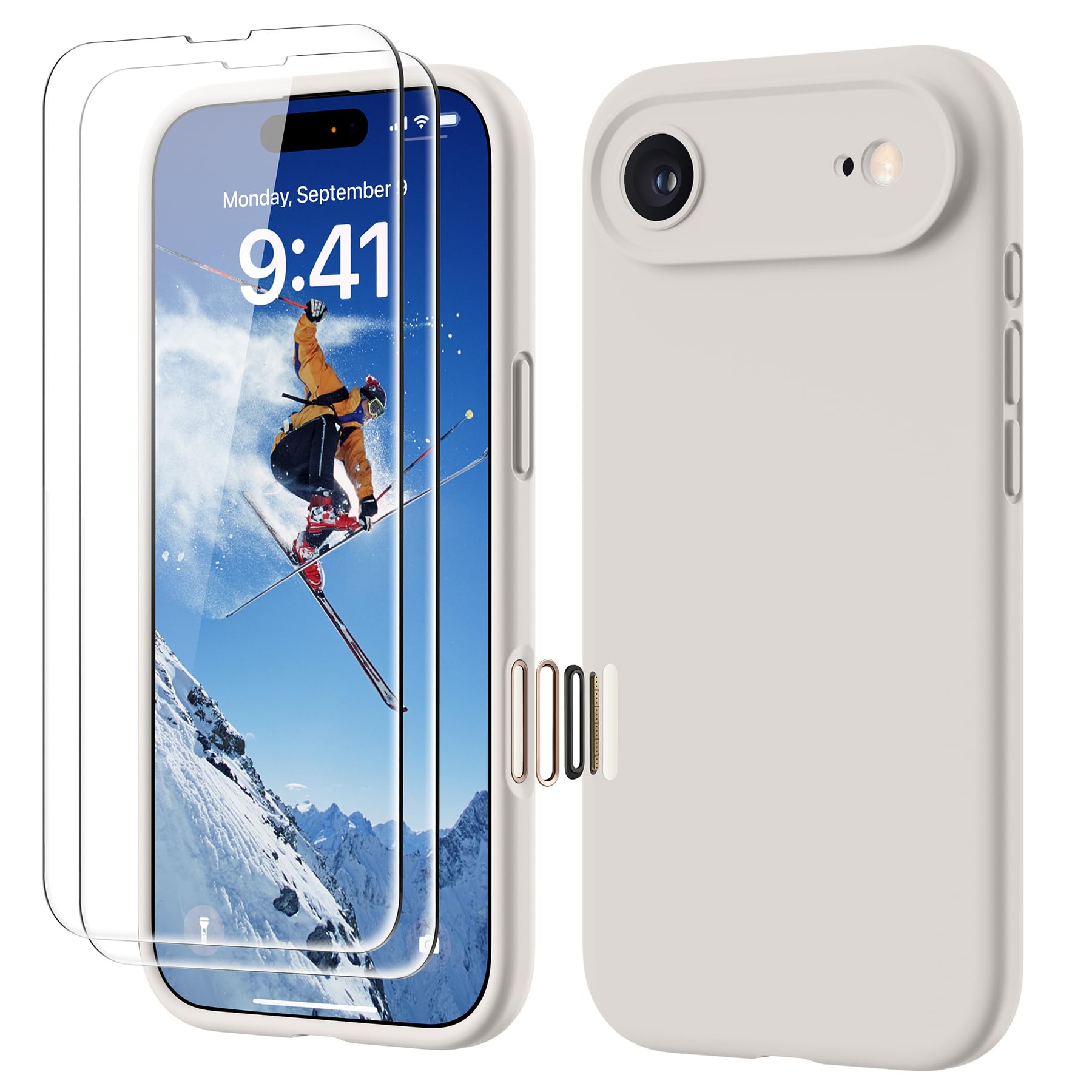 GOODVISH 3 in 1 Silicone Cover per iPhone Air 6.5", Custodia con 2x Vetro Temperato [Pulsante Controllo Fotocamera] 360° Protezione Anticaduta Case per Cellulare Antiurto Resistente, Grigio Pietra