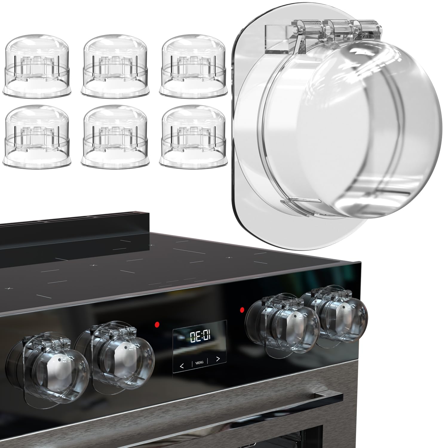 Kindersicherung Herd Drehknöpfe [6 Stück] – Herdknopf Kindersicherung transparent, Herd Kindersicherung Knöpfe bis Ø50mm, Herdschutz Kinder, Backofen Kindersicherung, bitte Maße messen