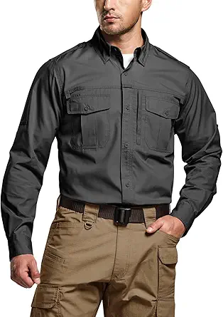 CQR Men's Long Sleeve Work Shirt Ripstop Military Tactical Shirt