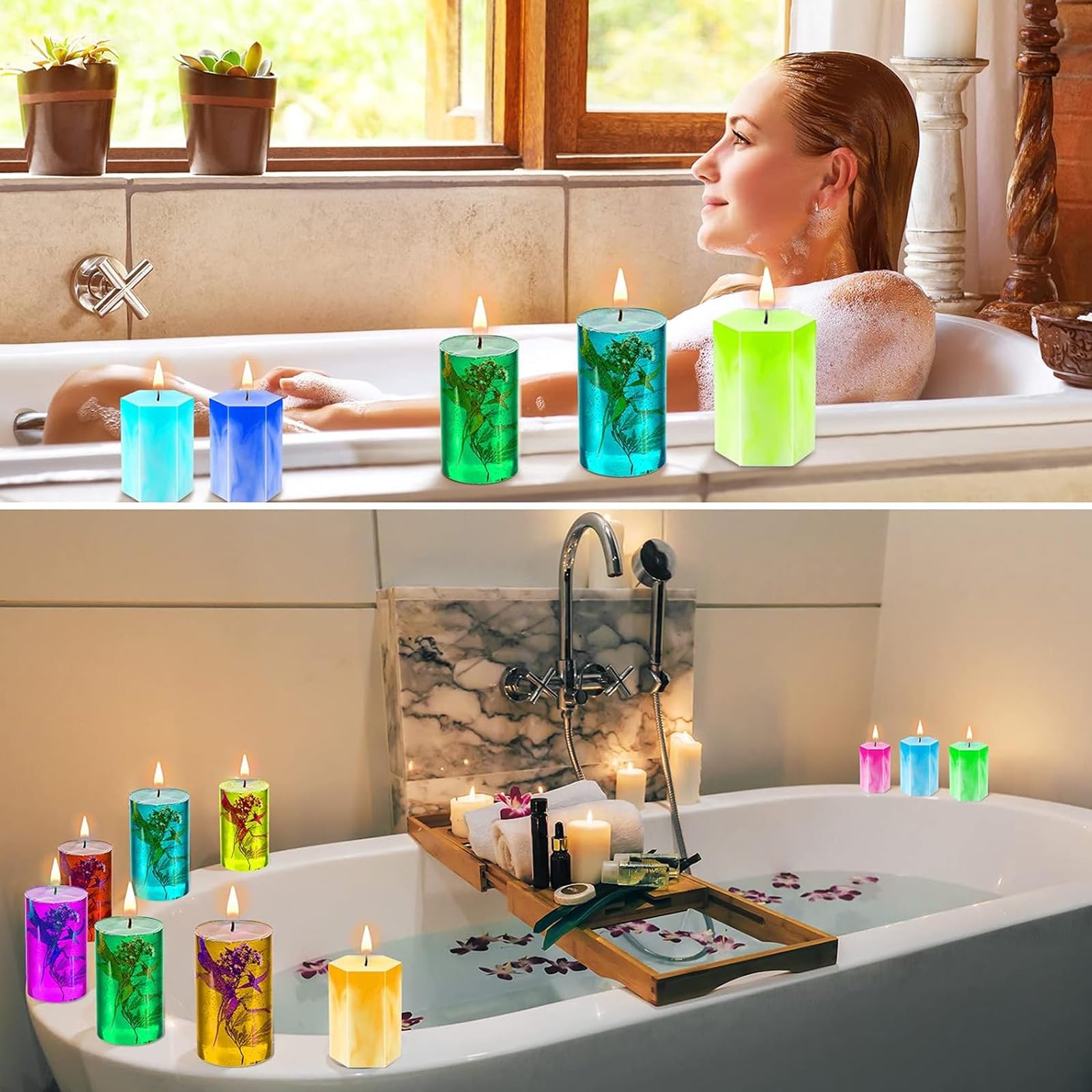 Stampi Silicone per Candele,6 pezzi stampo silicone candele,Stampi In Silicone Per Candele Natale Set,Usato per Decorazione Fai da Te,Sapone Fatto A Mano, Candele Profumate