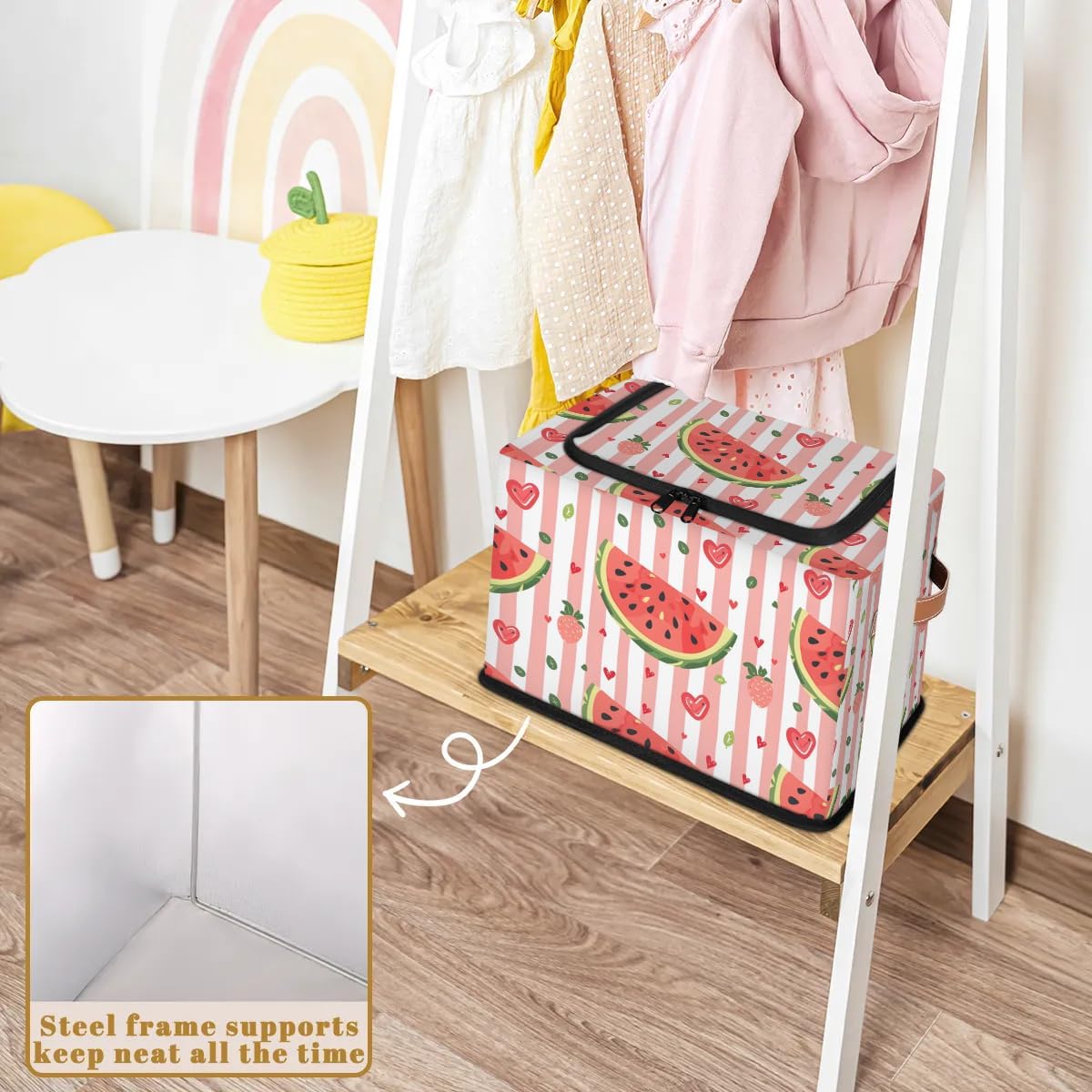 Cute Watermelon Fruit Collapsible Stackable Storage Bins with Lids Fabric Closet Organizer for Clothes, Toys, Blankets and Home Storage