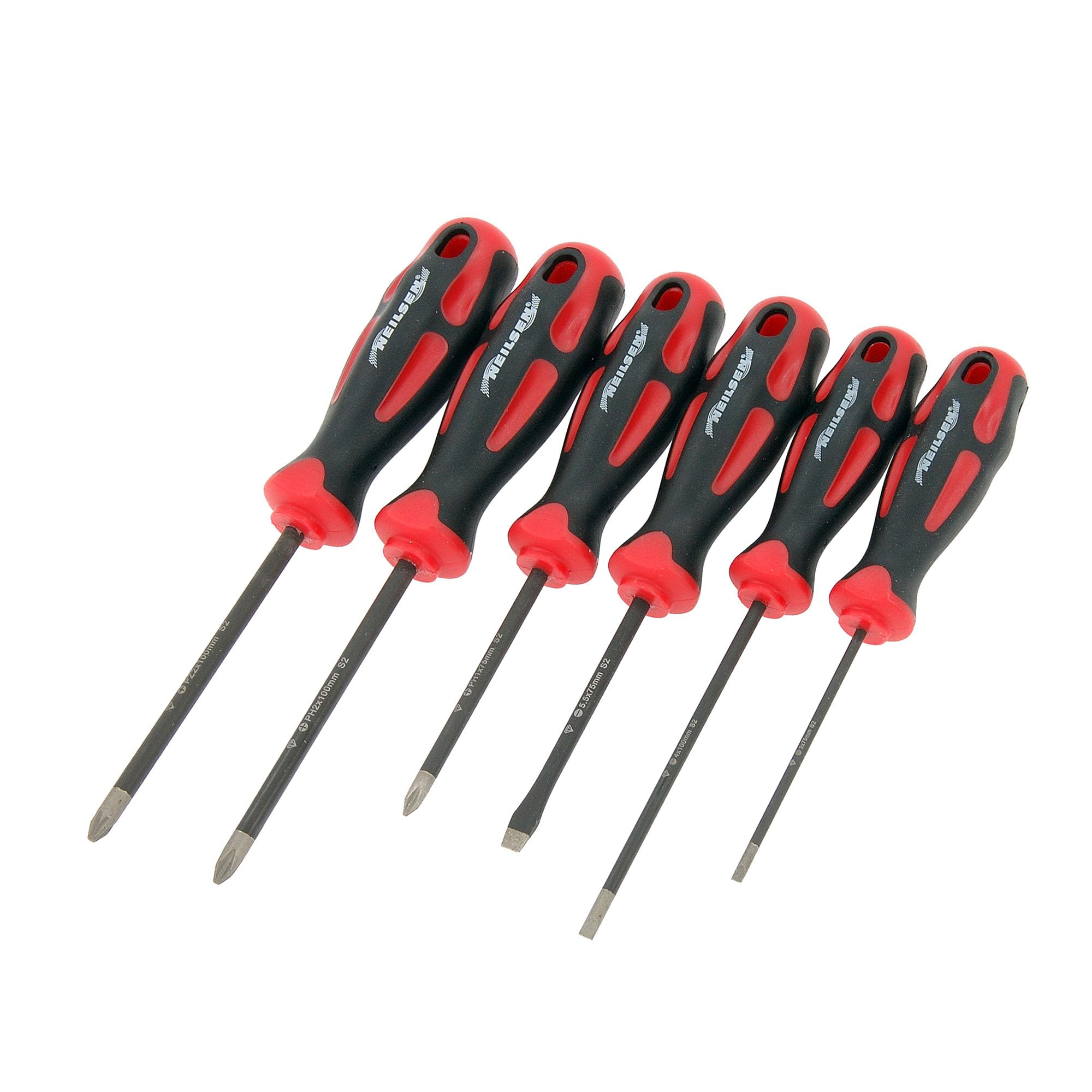 Neilsen 6pc Soft Grip Diamond Tipped Phillips Slotted Pozi Screwdriver Set