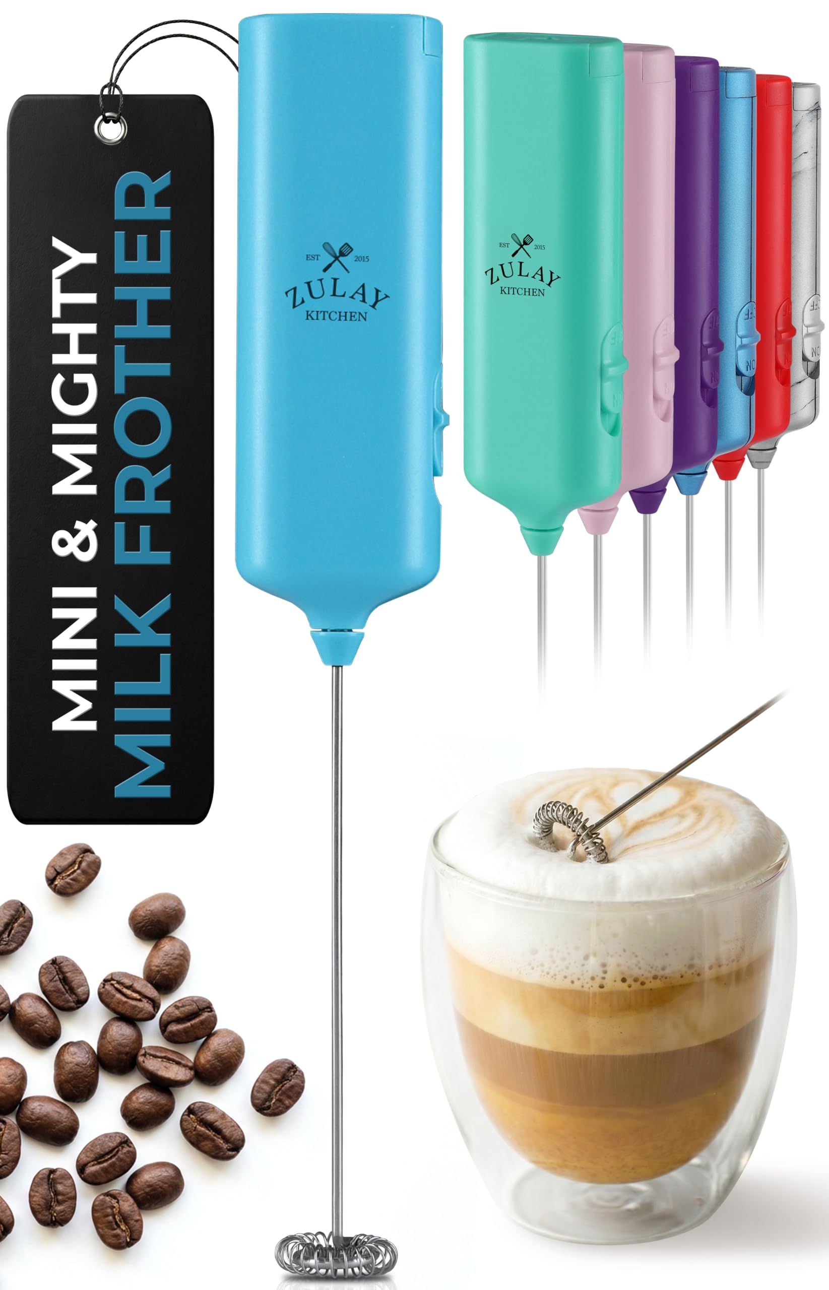 Mini &amp; Mighty Milk Frother Wand – Powerful Handheld Coffee Frother, Battery Operated Drink Mixer – Compact Pocket Size – Detachable Whisk for Latte, Cappuccino, Matcha, Hot Chocolate