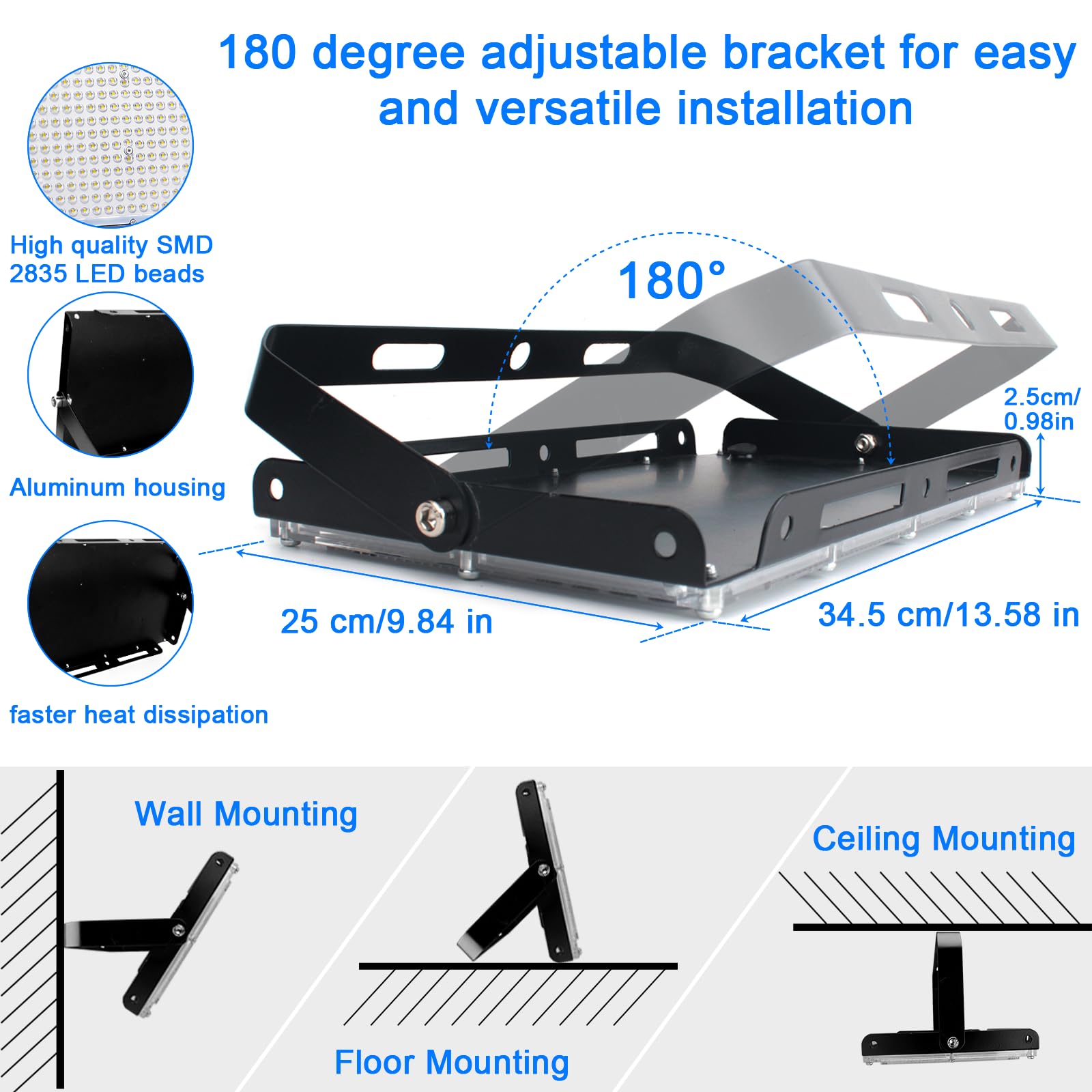 2 Pezzi Faretto LED da Esterno 300W, 30000LM Faro LED da Esterno, 6500K Luce Bianca, Impermeabile IP65 Faretti led esterno, Proiettore LED per Giardino, Patio, garage,parco