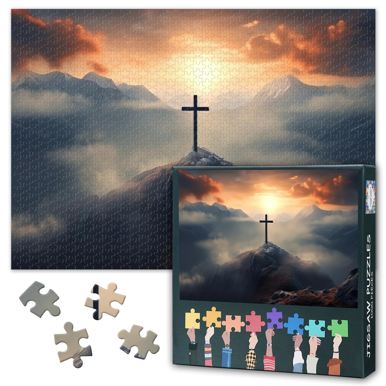 1000 Piece Jigsaw Puzzle for Adults Catholic Crucifix Wall Art Jesus Christ on the Cross Detailed Religious Artwork Inspirational Home Decor Large Size 27.5x19.7 Inch