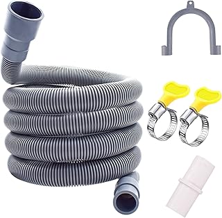 Universal Dishwasher Washing Machine Drain Hose - Flexible Corrugated Washer Drain Hose Dishwasher Drain Hose Extension Kits with 1 Extension Adapter and 2 Hose Clamps, U-Bend Hose Holder (6.5FT)