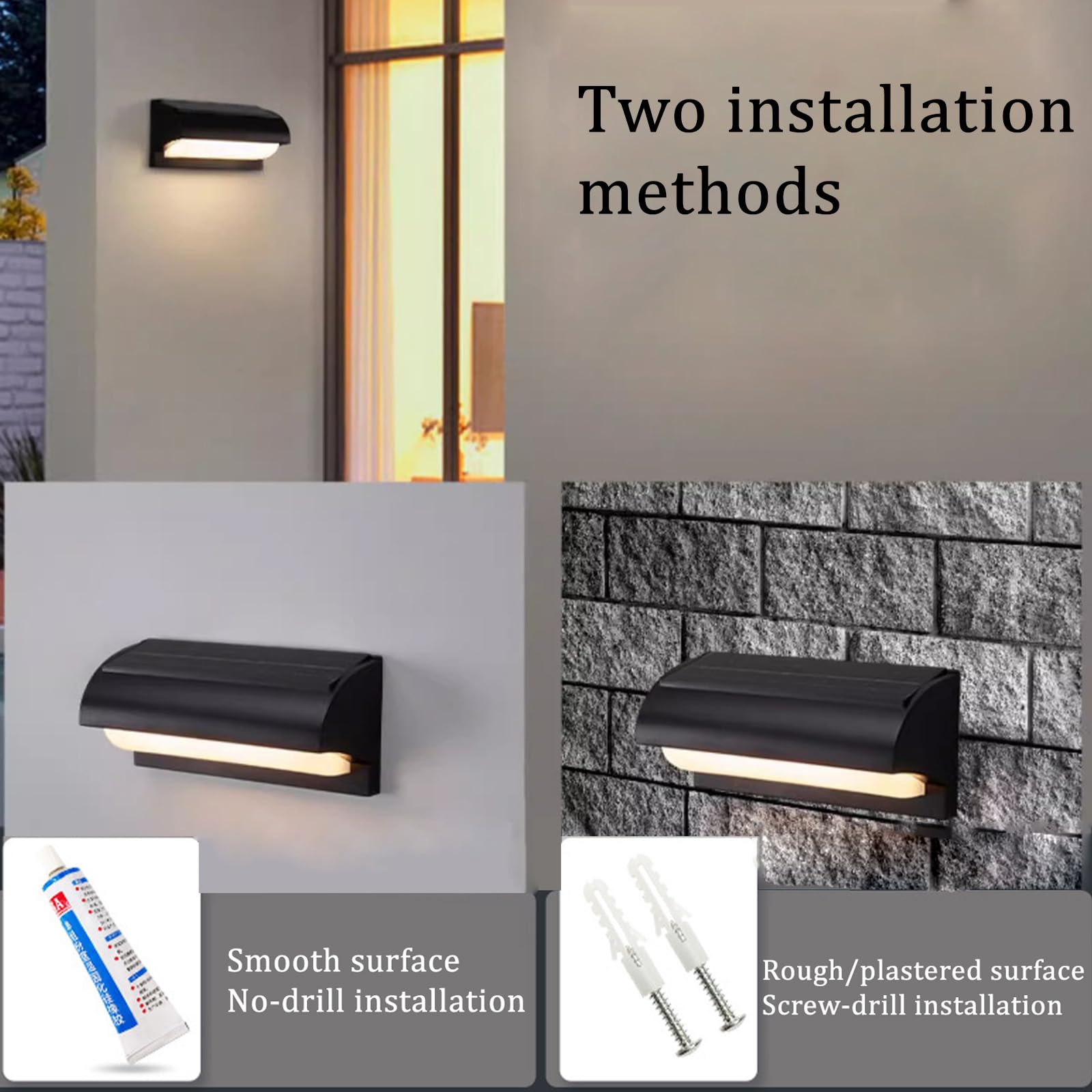 LED Außen Solar Wandleuchte mit Bewegungsmelder IP65 Wasserdicht Dimmbar Wandbeleuchtung mit Fernbedienung Wandleuchten Innen/Aussen Solarlampen Garten Terrasse Garage (Schwarz,2 Stück)
