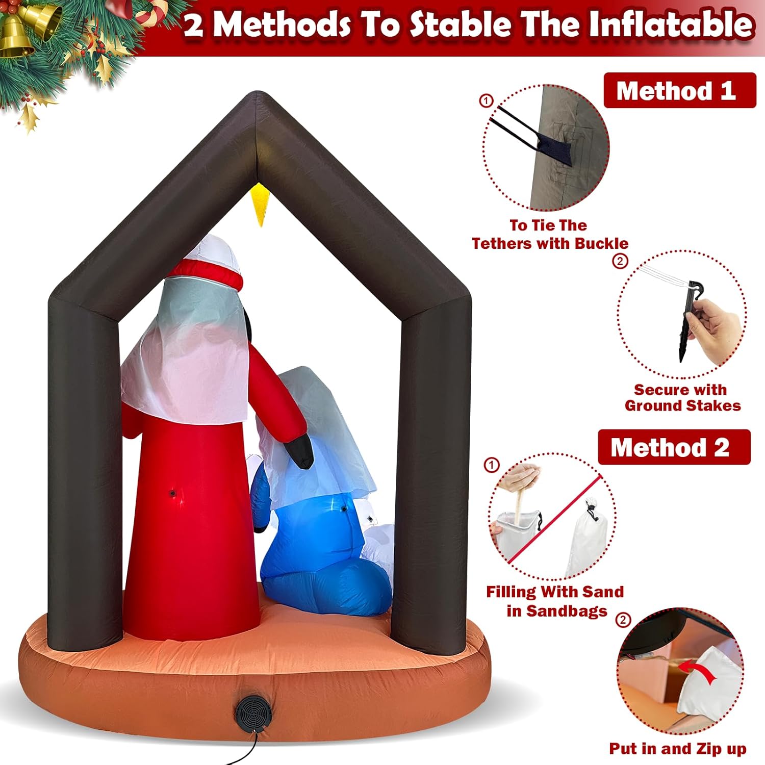 Black Santa Christmas Decorations, 7 Ft Tall 5 Ft Long African American Christmas Inflatable Black Nativity Scene Outdoor Decoration, Blow Up Jesus Manger Set with Built-in LEDs Xmas Decor Yard Lawn