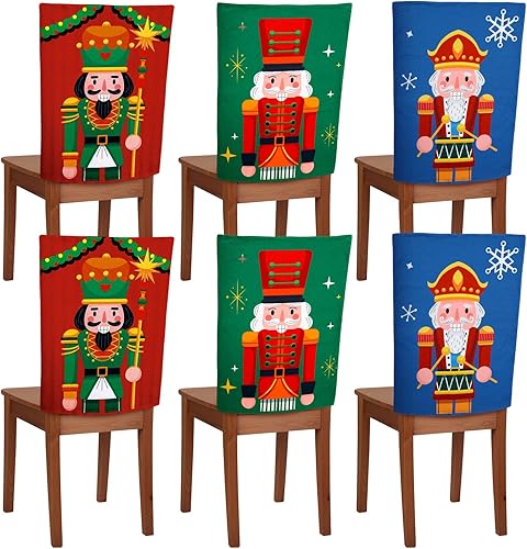 Haull 6 fundas navideñas para sillas de cascanueces, fundas para sillas de comedor, fundas para sillas de Navidad, hogar, cocina, vacaciones,