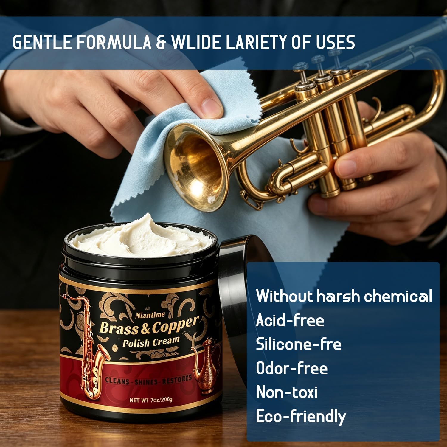 Brass Polish Copper Cream Cleaner Kit, Ammonia-Free Formula for Sterling Silver, Flatware, Jewelry, Music Instruments，Antiques，Instant Polishing Cream And Protective Tarnish Removal, Metal Cleaner