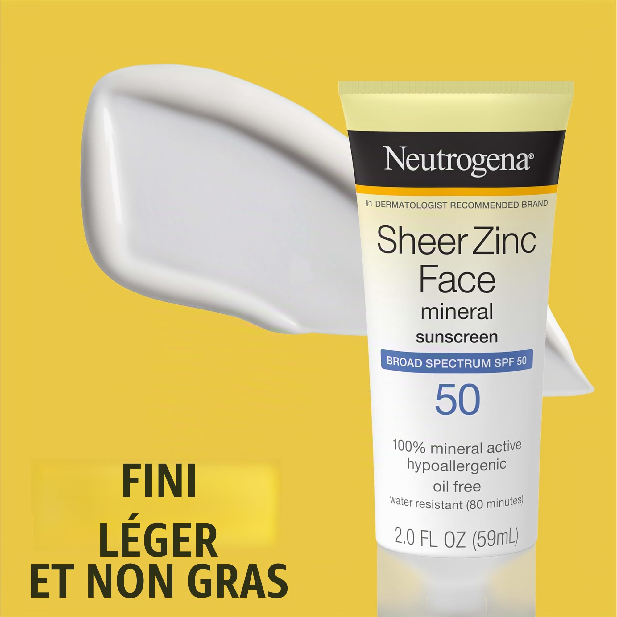 Neutrogena Sheer Zinc Oxide Dry-Touch Face Sunscreen with Broad Spectrum SPF 50, Oil-Free, Non-Comedogenic & Non-Greasy Mineral Sunscreen, 2 fl. oz