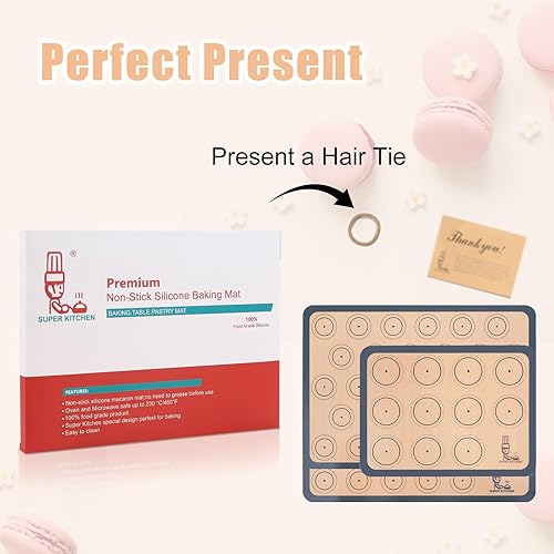 Miniatura 9 de Tapete de silicona para hornear, macarrón, juego de 3 (2 medias láminas y 1 cuarto de hoja), revestimiento de silicona antiadherente para