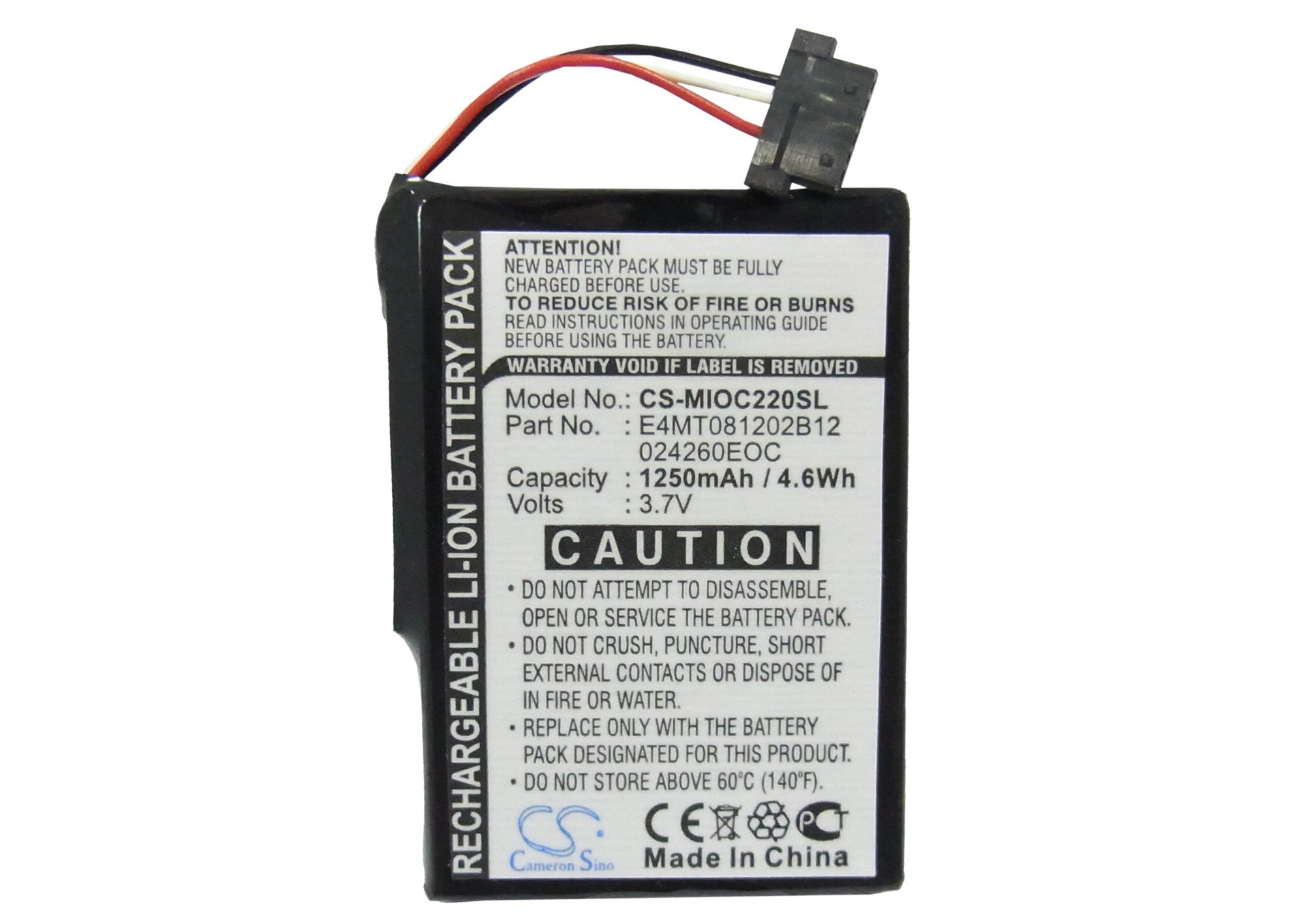 1250mAh 4.63Wh Replacement Battery for Pioneer AVIC-S1 fit Part No. E4MT081202B12 027260EOC BPLP1200 11-B0001MX E3MC07135211