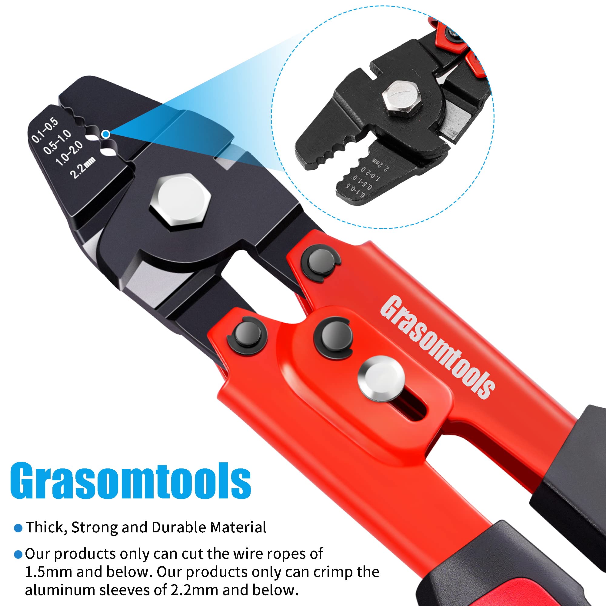 Herramienta de crimpado de cable de acero, kit de 100 piezas, manguitos de aluminio de doble barril, hasta 2,2 mm
