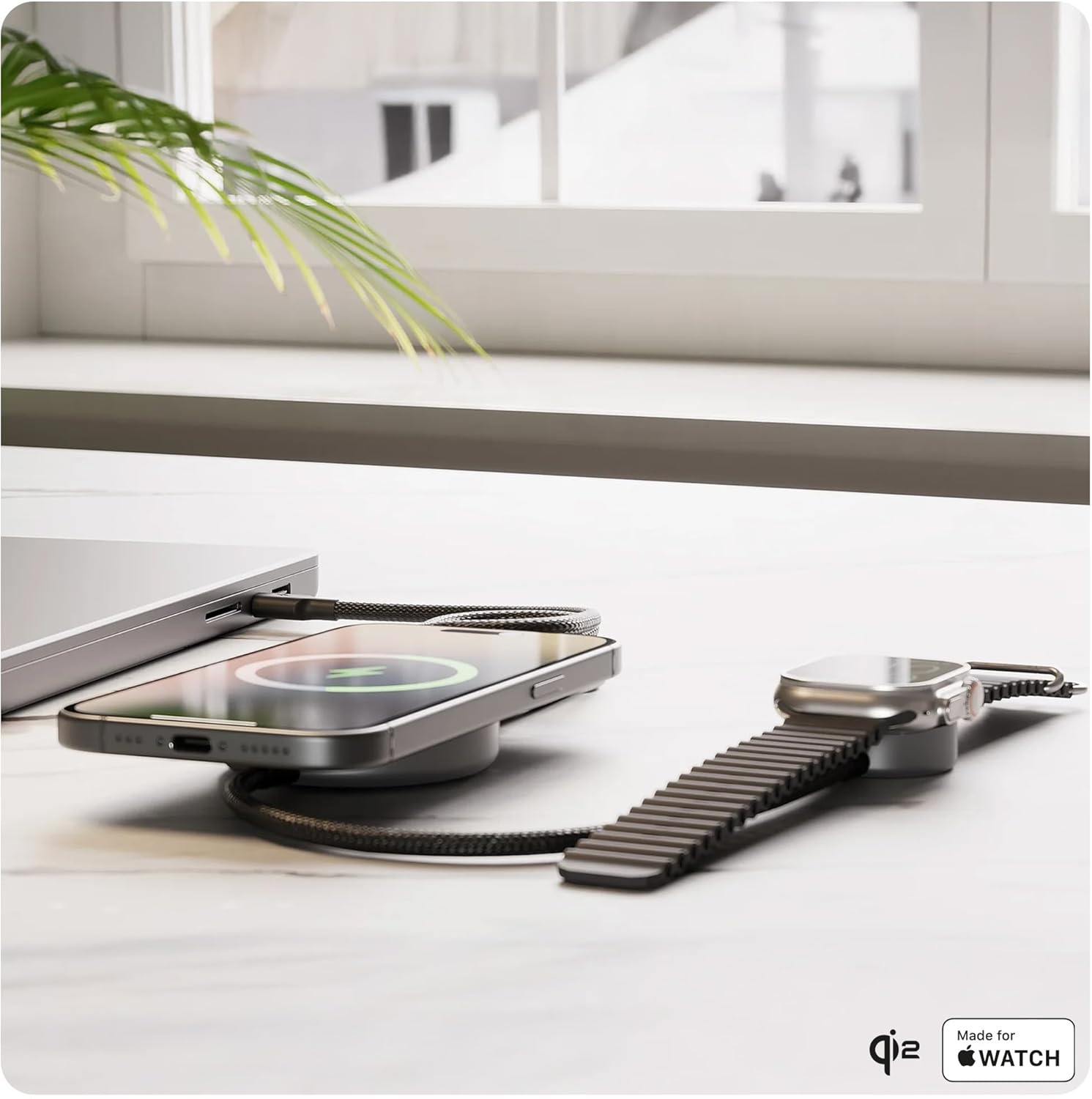 Zens 2-in-1 MagSafe Qi2 Charger | iPhone 15W Wireless + Apple Watch Fast Charge | MFi Certified | USB-C | iPhone 17/16/15/14/13/12 | Compact Travel