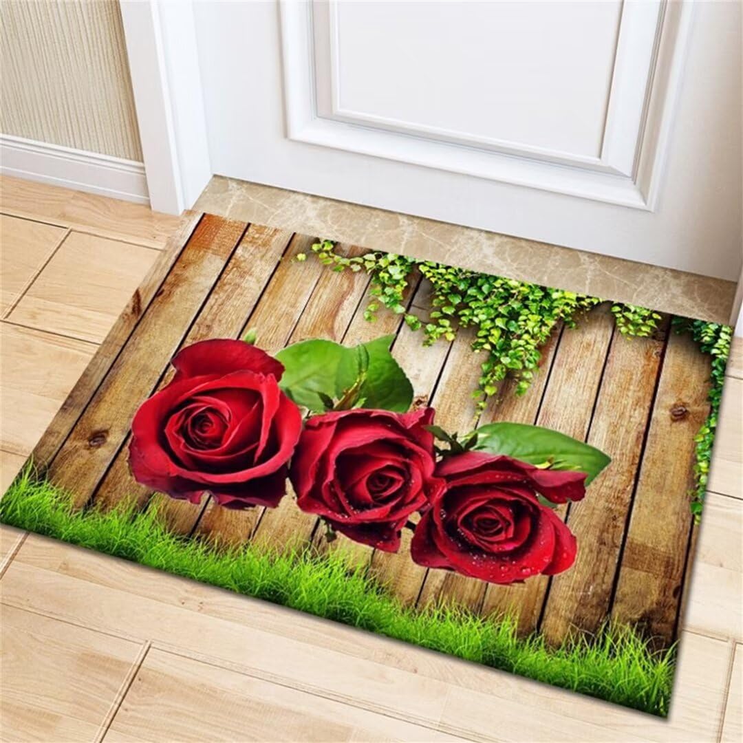 Tapis de couloir rouge 50x80 cm lavable pour cuisine et entrée