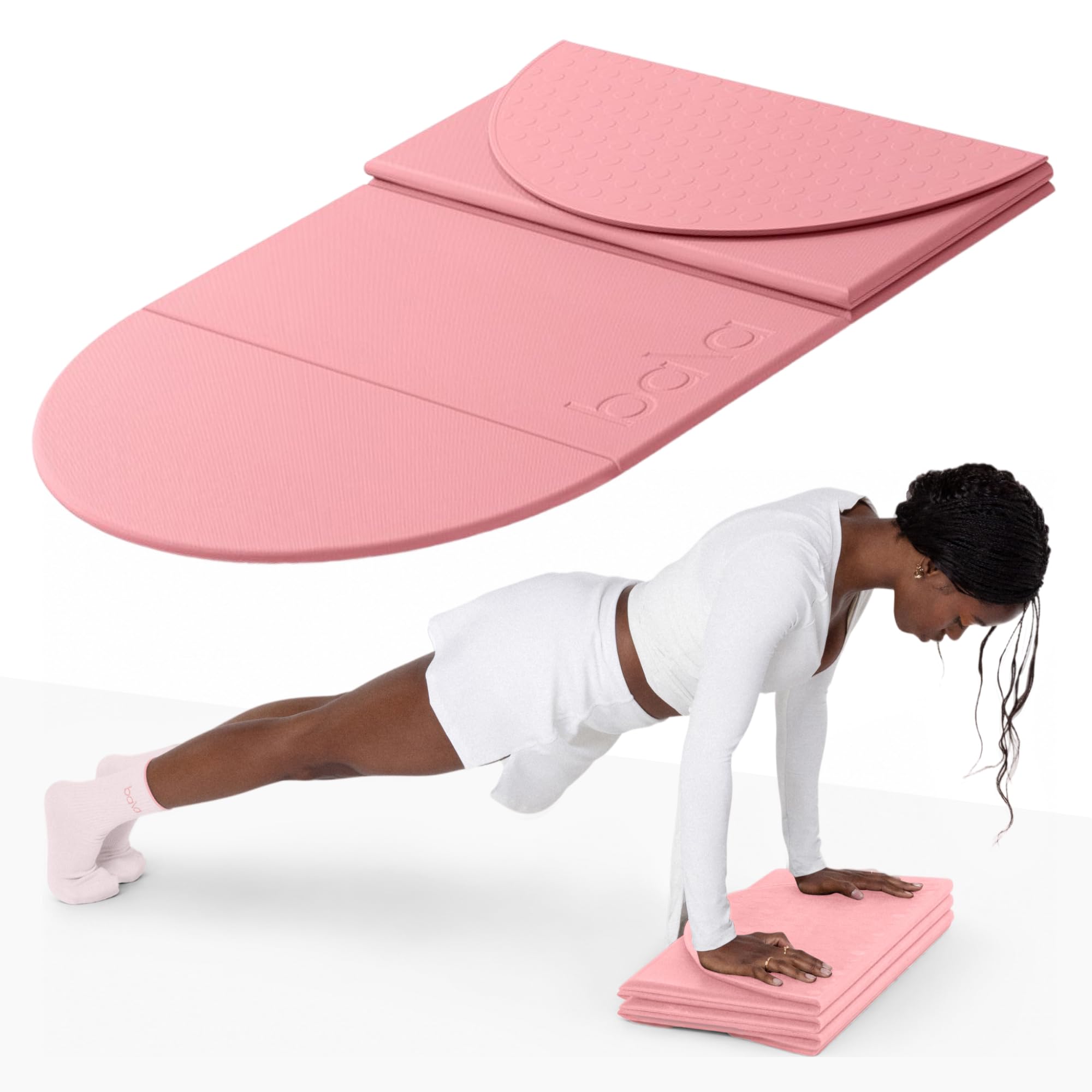 Bala Compact Workout Mat for Gym, Blush - 12MM Thick Slip-Resistant & Sweat Absorbing Yoga Mat for Pilates, Core Training & Exercise - Home Fitness Essentials for Women & Men - Travel-Friendly