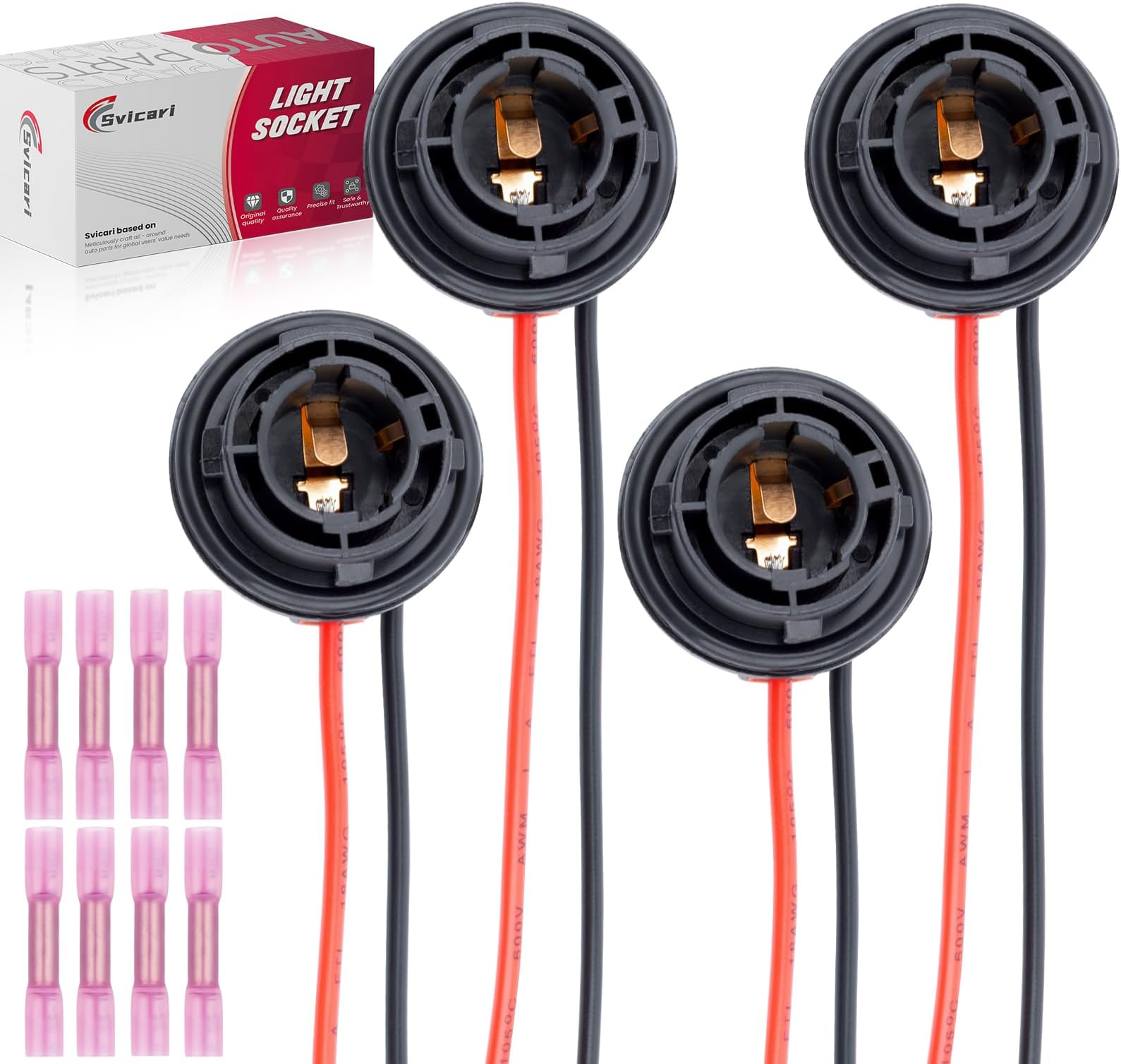 4PCS Standard 1156 BA15S LED Light Bulb Socket Holder Pre-Wired Sockets Automotive Turn Signal Tail Stop Rear Brake Running Light Base Harness Plugs Connectors(150 Degree)