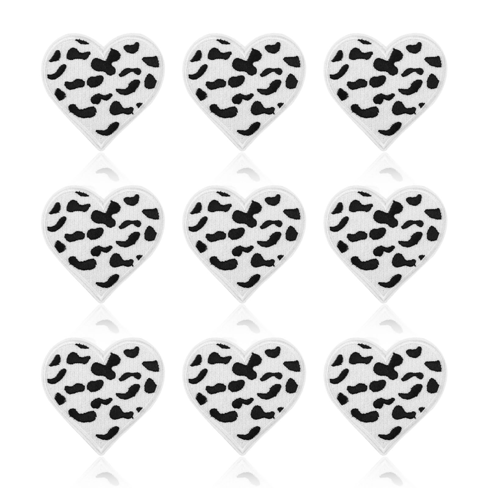 9pcs Heart Iron on Patches, Heart Shaped Patches Toy Inspire Game Story Embroidered Patch Sew on Embroidery Appliques for Clothes Jackets Jeans Hats Bags Crafts (Black & White)