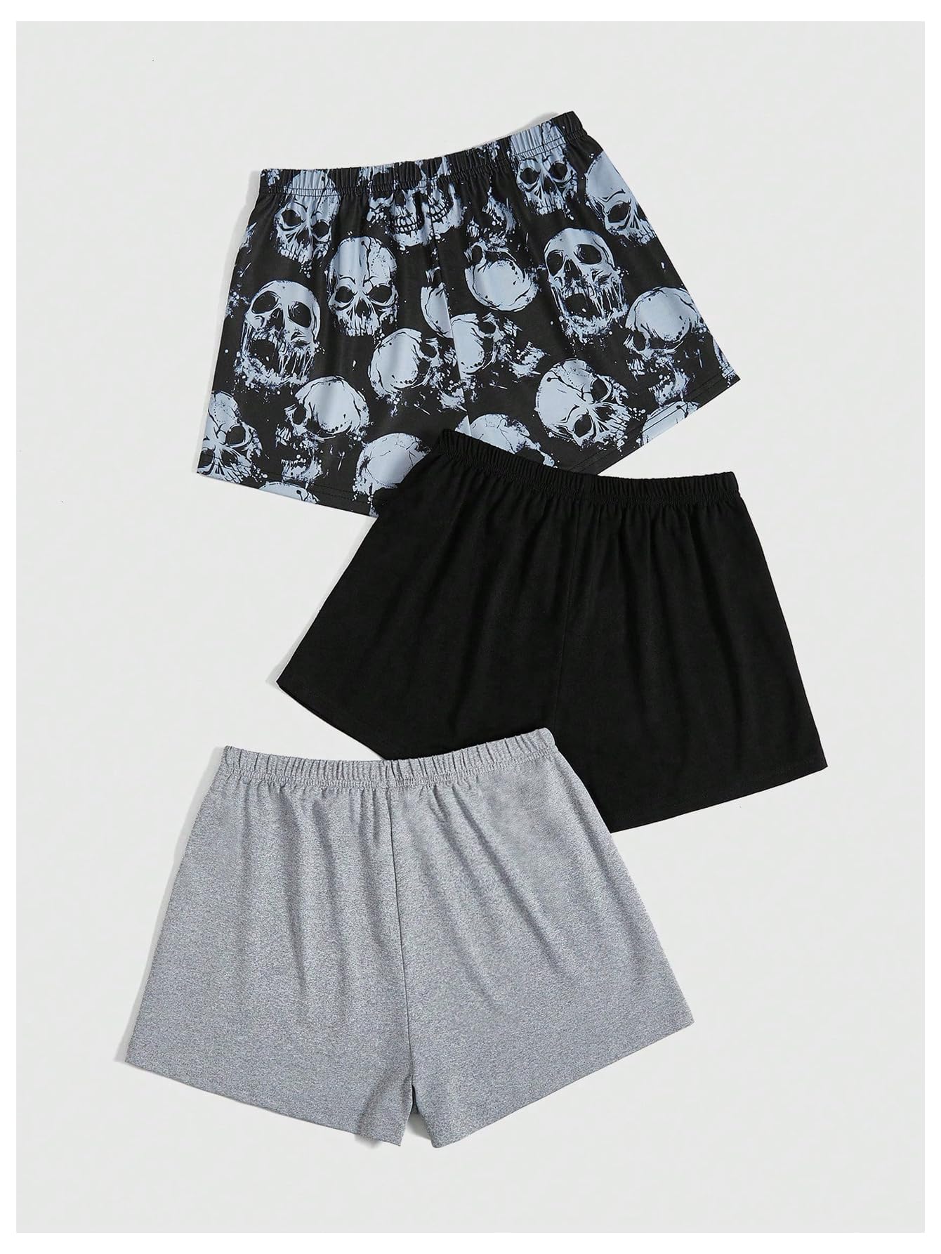 WDIRARA Women's Plus Size 3 Pack Set Goth Graphic Print Drawstring Waist Shorts Pajama Bottoms: 3X-Large Black