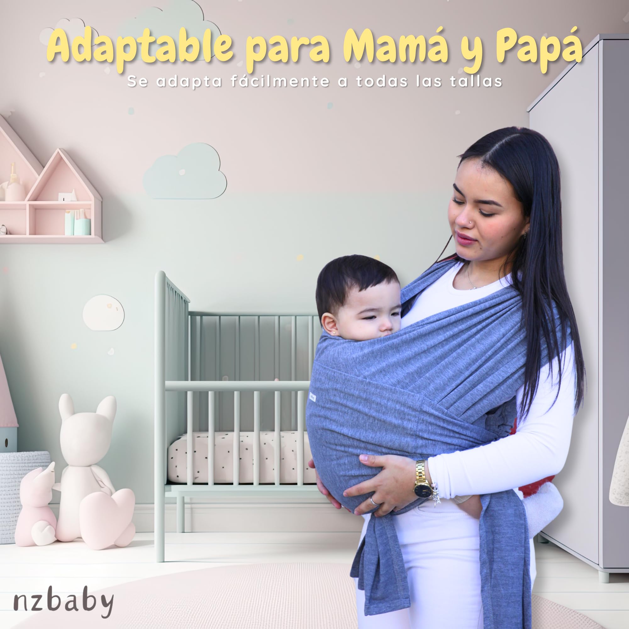 Fular Portabebé Elástico Unisex con Anillas - Porta Bebé Recién Nacido | Fácil de Usar y Seguro | Porteo Bebé Ergonómico y Transpirable - Hasta 20 kg | Bolsa de Transporte y Caja de Regalo Incluidas