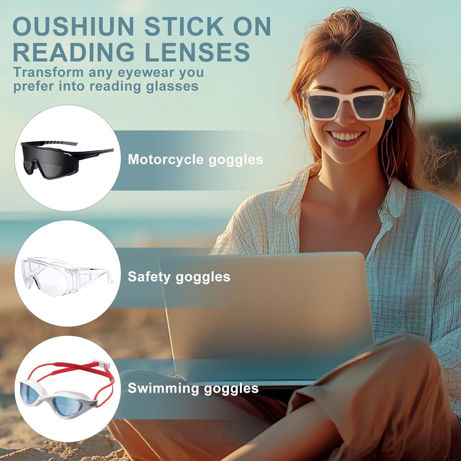 Stick-on Readers, Bifocal Reading Lenses for Sunglasses & Goggles, Reusable, No Water or Adhesive Needed - Image 2