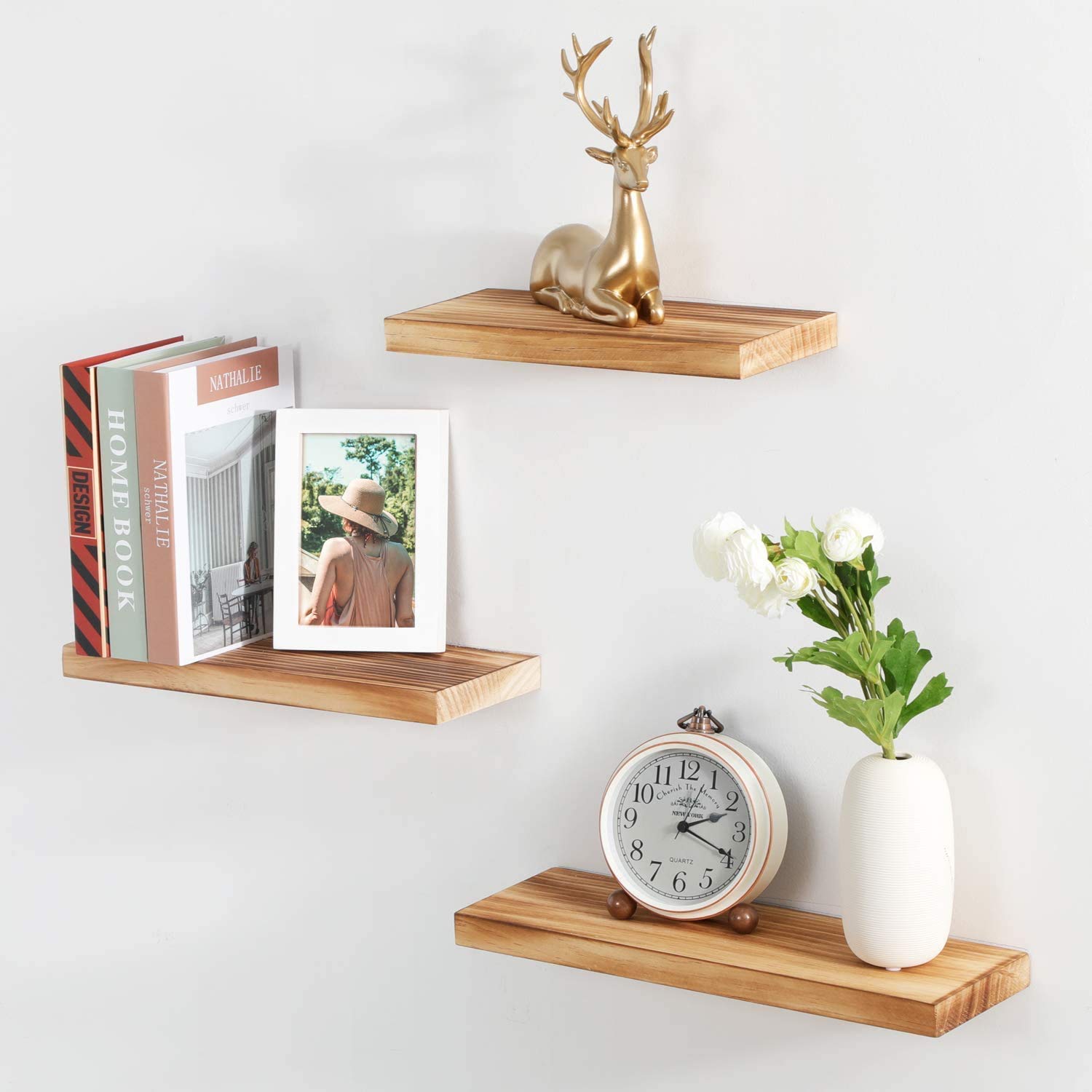 FOCOSOM Shelves for Wall, Industrial Wood Wall Mounted Shelf with Invisible Brackets, Rustic