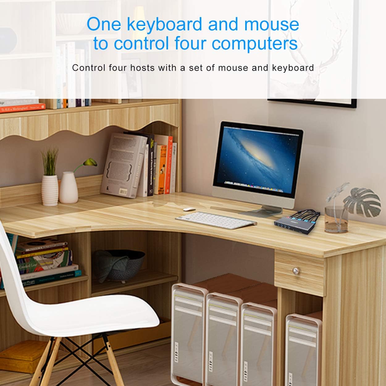 50% Off Discount KVM Switch HDMI 4 Port Box, AIMOS HDMI 2.0 KVM Switcher Support Wireless Keyboard and Mouse Connections and with USB Hub Port, UHD 4K@60Hz & 3D & 1080P Supported