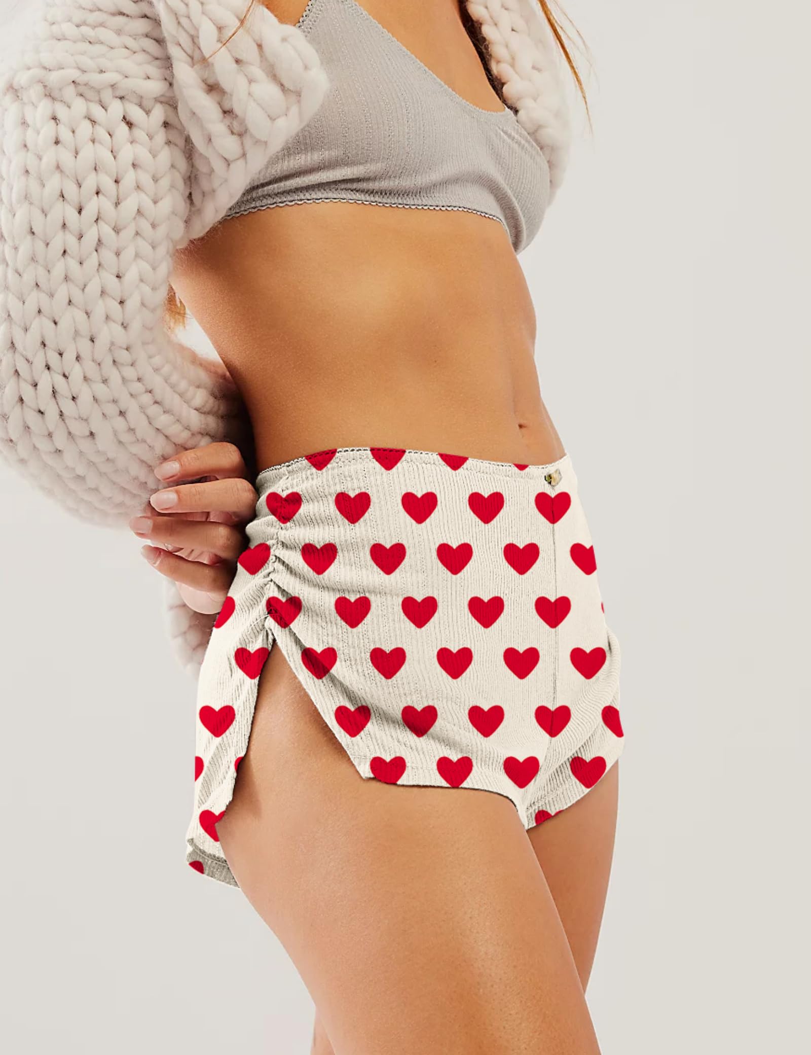 FaroDor Cute Micro Pajamas Shorts for Women Low Rise Side Slit Ruched Lounge Shorts Pj Bottoms