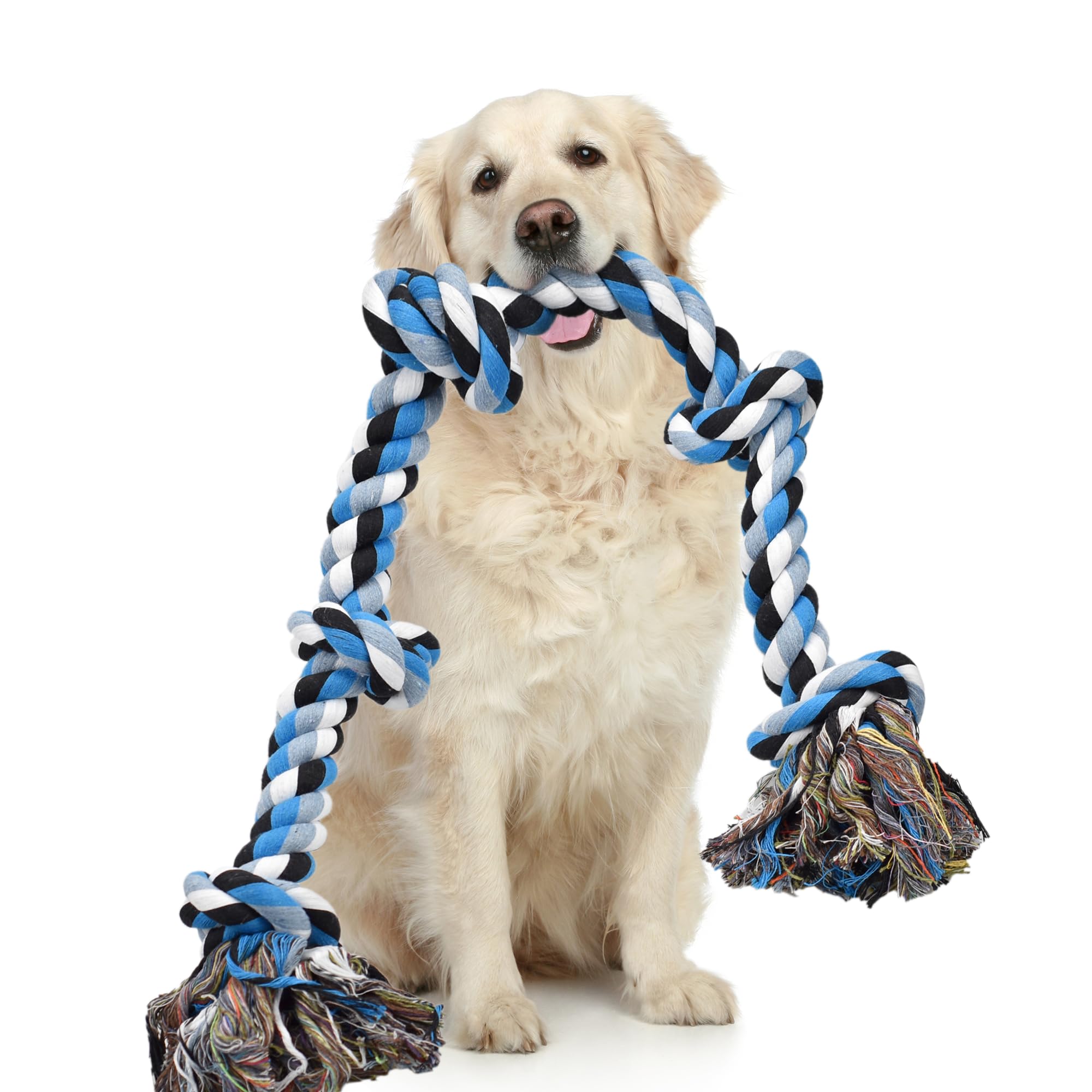 LECHONG Dog Toys for Aggressive Chewers Tough Rope Chew Toys for Large and Medium Dog 3 Feet 5 Knots Indestructible Cotton Rope for Large Breed Dog