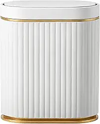 Lixeira Automática com Sensor de Movimento 7L Litros Branca com dourado – Tampa com abertura Inteligente Sem Contato - Design Moderno, compacta e higiênica - Ideal para Banheiro, Cozinha e Escritório