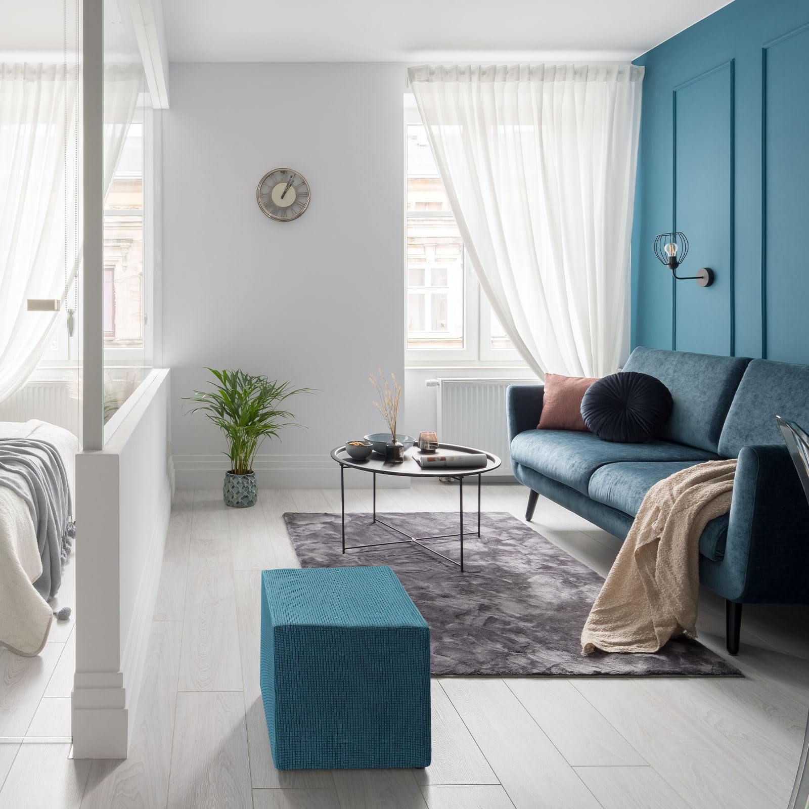 Housse De Pouf Carrée Élastique - Amovible Et Lavable - Protection Anti-Taches Pour Salon
