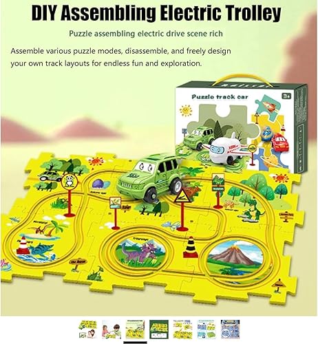Miniatura 1 de Carrito eléctrico de ensamblaje de bricolaje, nueva actualización 2024 juego de pista de rompecabezas para niños con vehículos, juguetes de