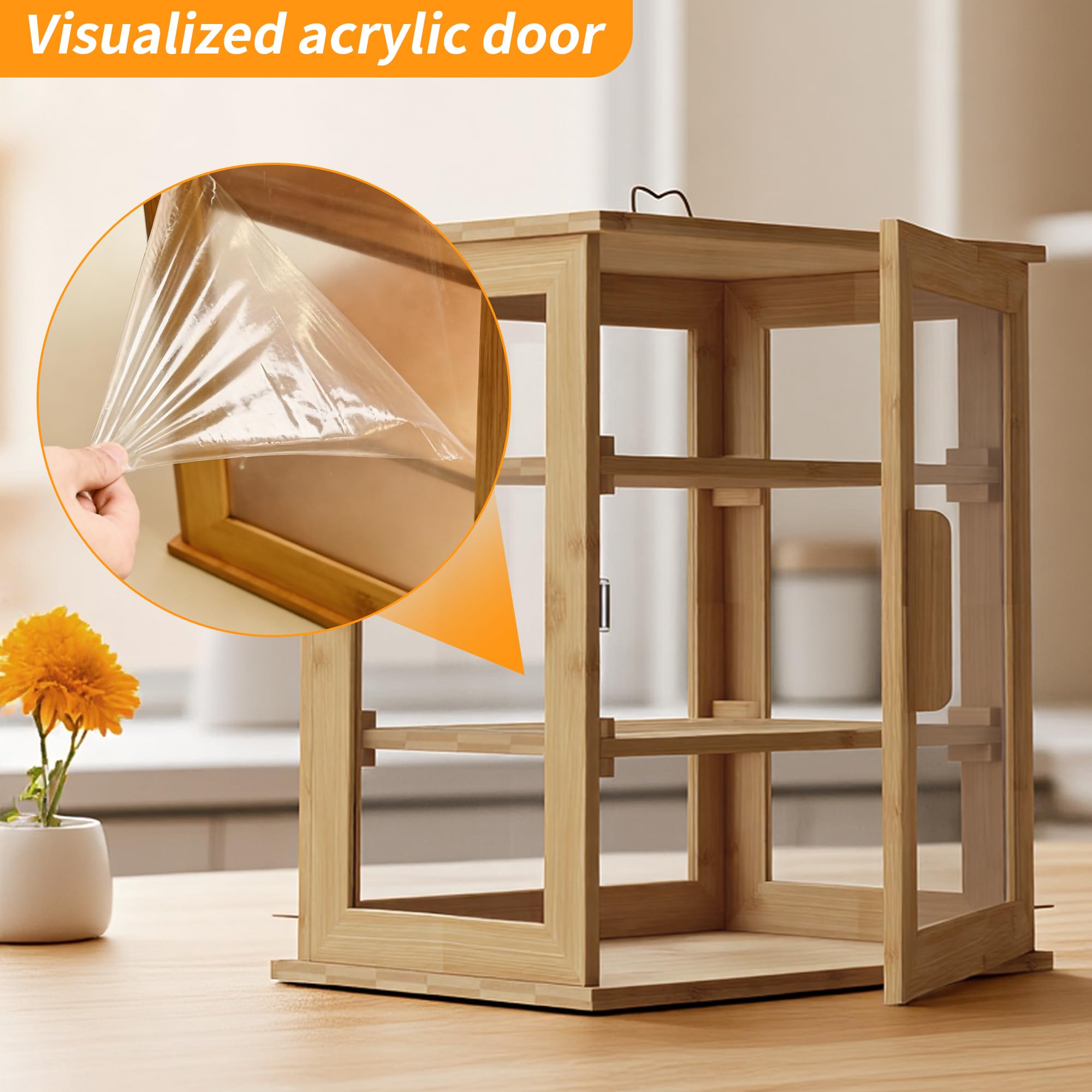 Panera de bambú para pan, contenedores de almacenamiento de pan de 3 capas, vitrina de colección de pan con ventana transparente y capa extraíble para cocina, montaje automático